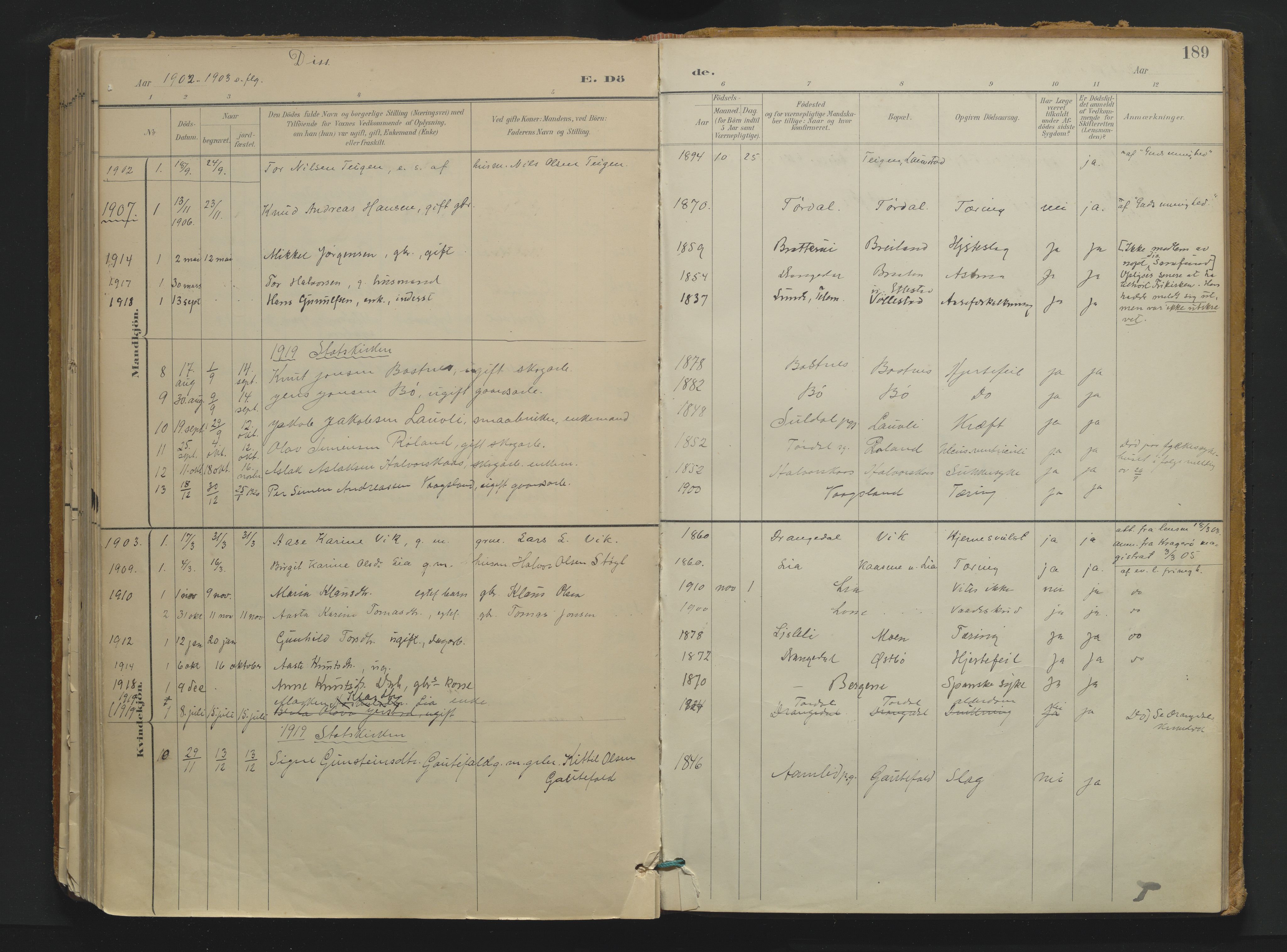 Drangedal kirkebøker, SAKO/A-258/F/Fa/L0013: Parish register (official) no. 13, 1895-1919, p. 189