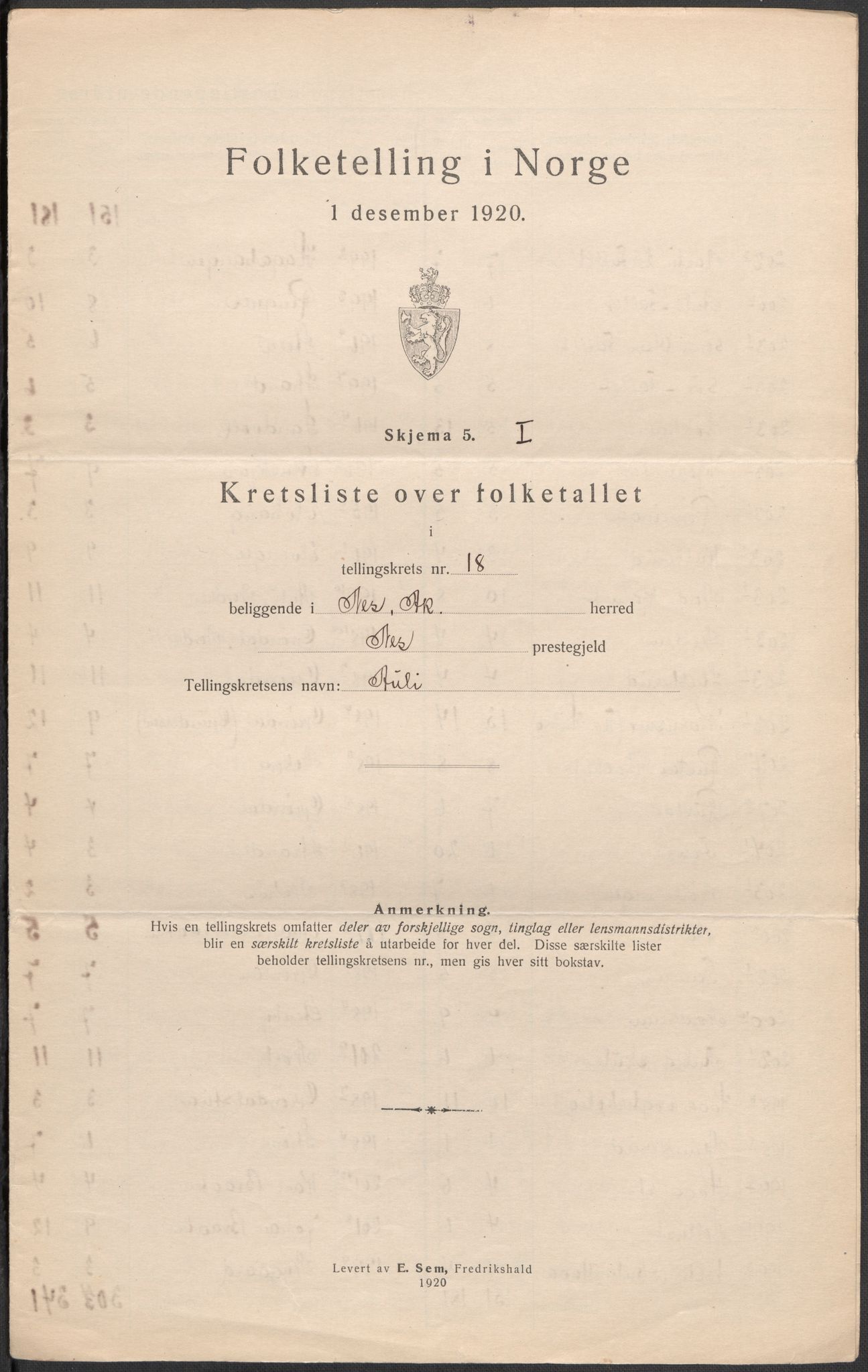 SAO, 1920 census for Nes, 1920, p. 61