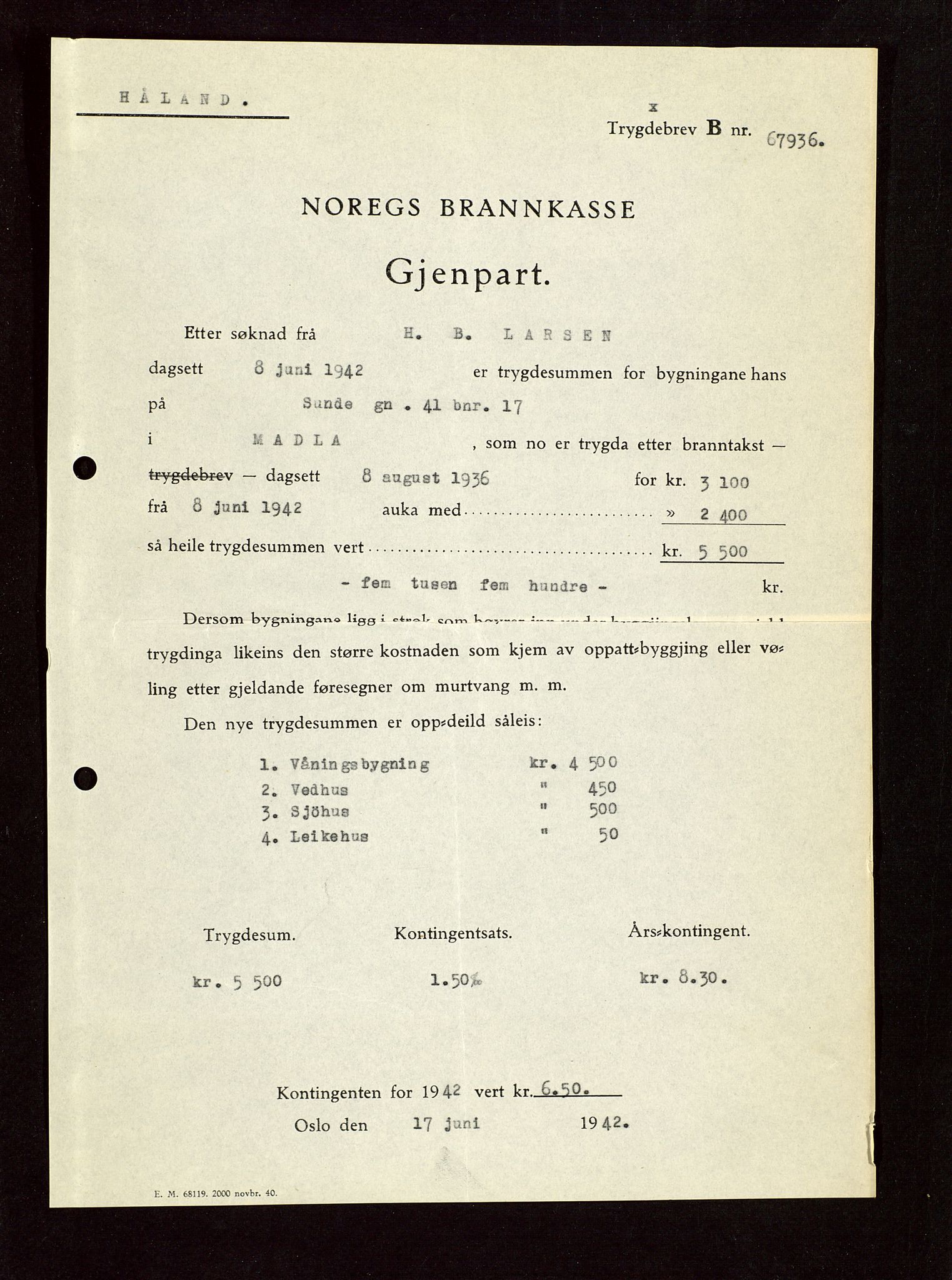 Håland lensmannskontor, SAST/A-100100/Gob/L0010: Branntakstprotokoll - skjematakst. Register i boken., 1933-1936