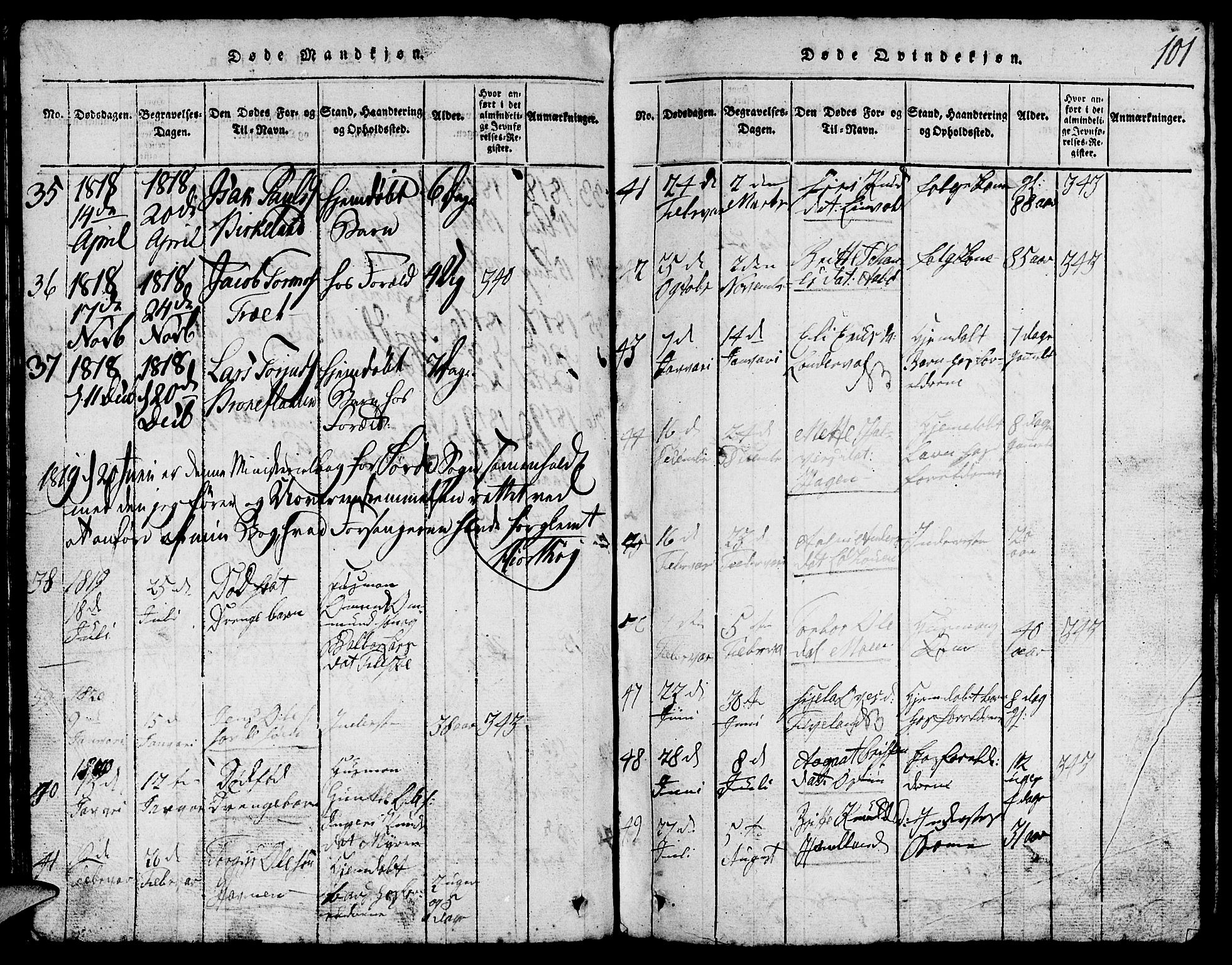 Suldal sokneprestkontor, SAST/A-101845/01/V/L0002: Parish register (copy) no. B 2, 1816-1845, p. 101
