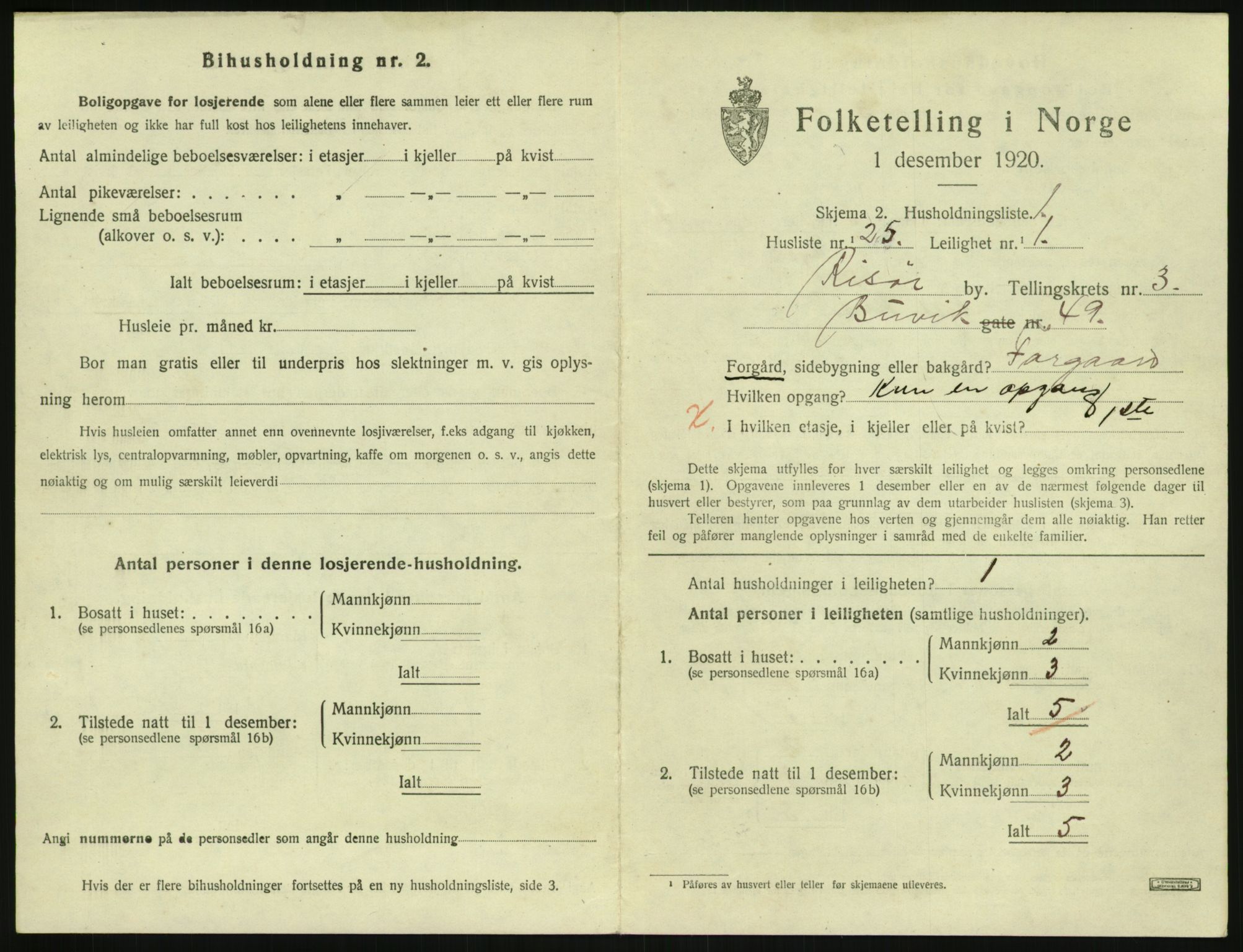 SAK, 1920 census for Risør, 1920, p. 2593
