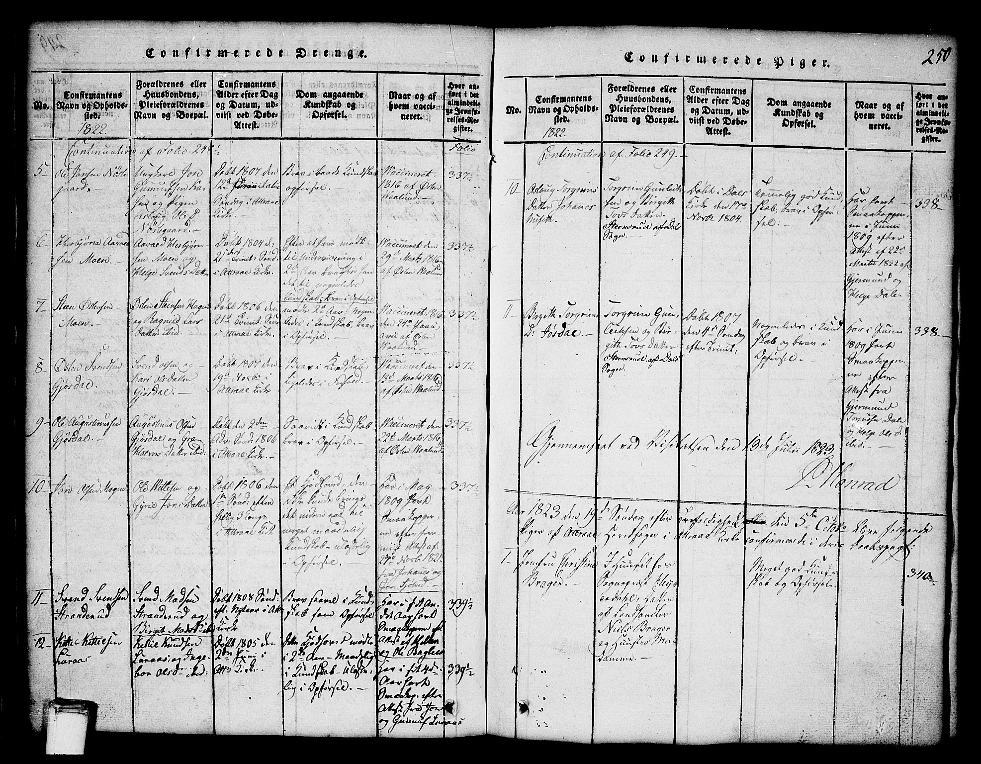 Tinn kirkebøker, SAKO/A-308/G/Ga/L0001: Parish register (copy) no. I 1, 1815-1850, p. 250