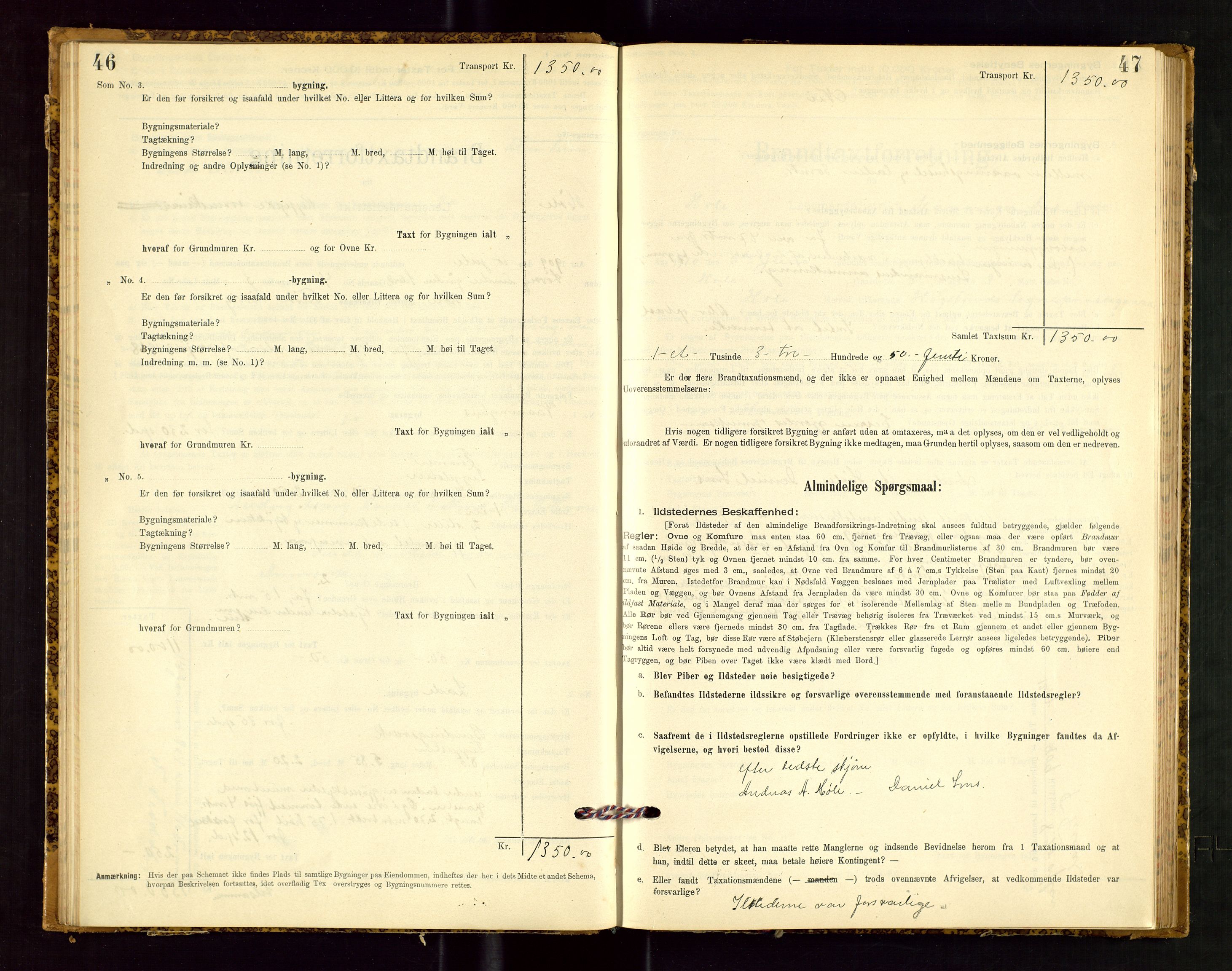 Høle og Forsand lensmannskontor, SAST/A-100127/Gob/L0001: "Brandtaxtprotokol" - skjematakst, 1897-1940, p. 46-47