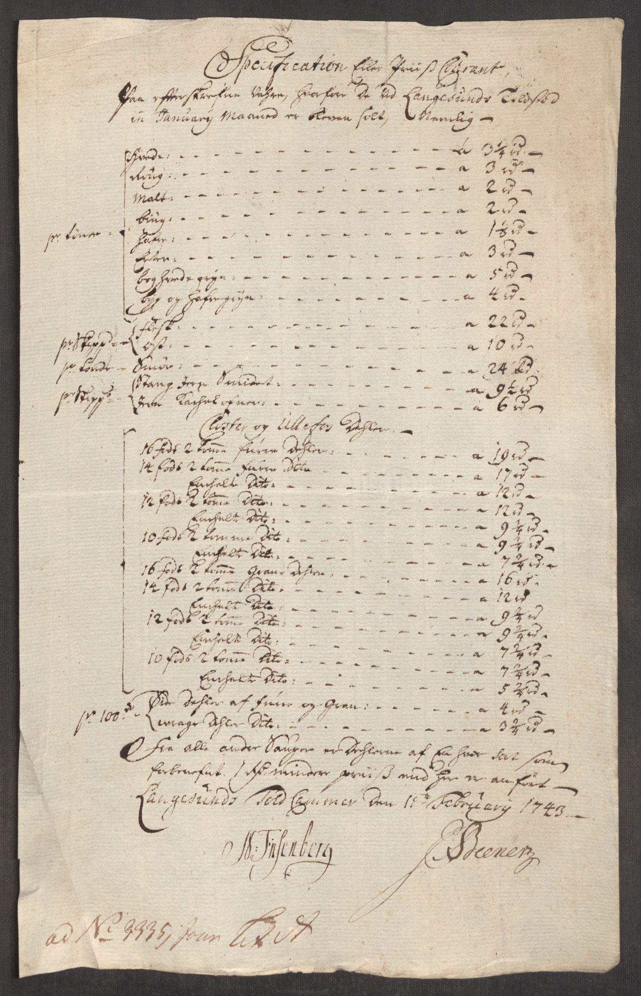 Rentekammeret inntil 1814, Realistisk ordnet avdeling, RA/EA-4070/Oe/L0002: [Ø1]: Priskuranter, 1740-1744, p. 724