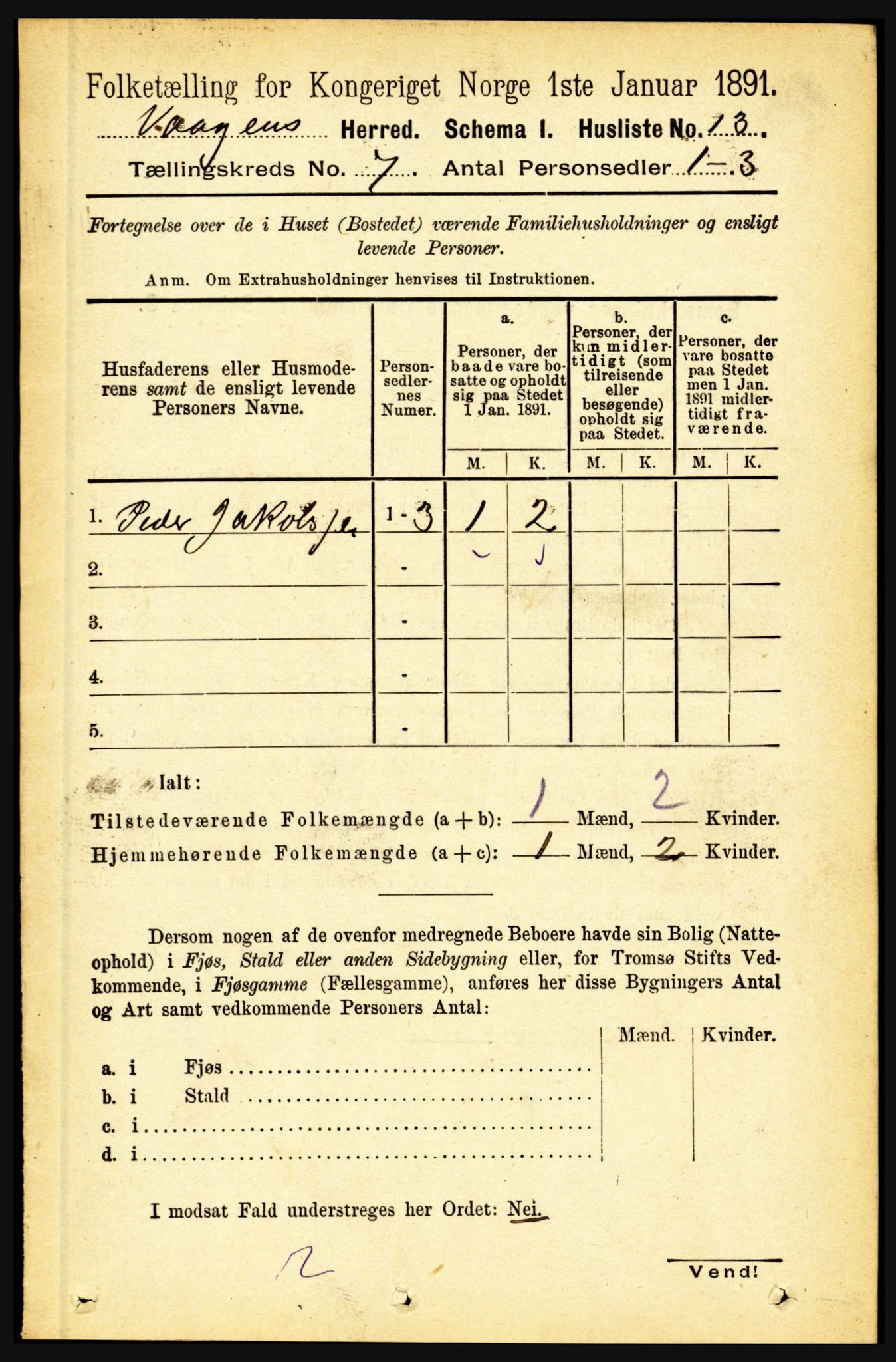 RA, 1891 census for 1865 Vågan, 1891, p. 1775