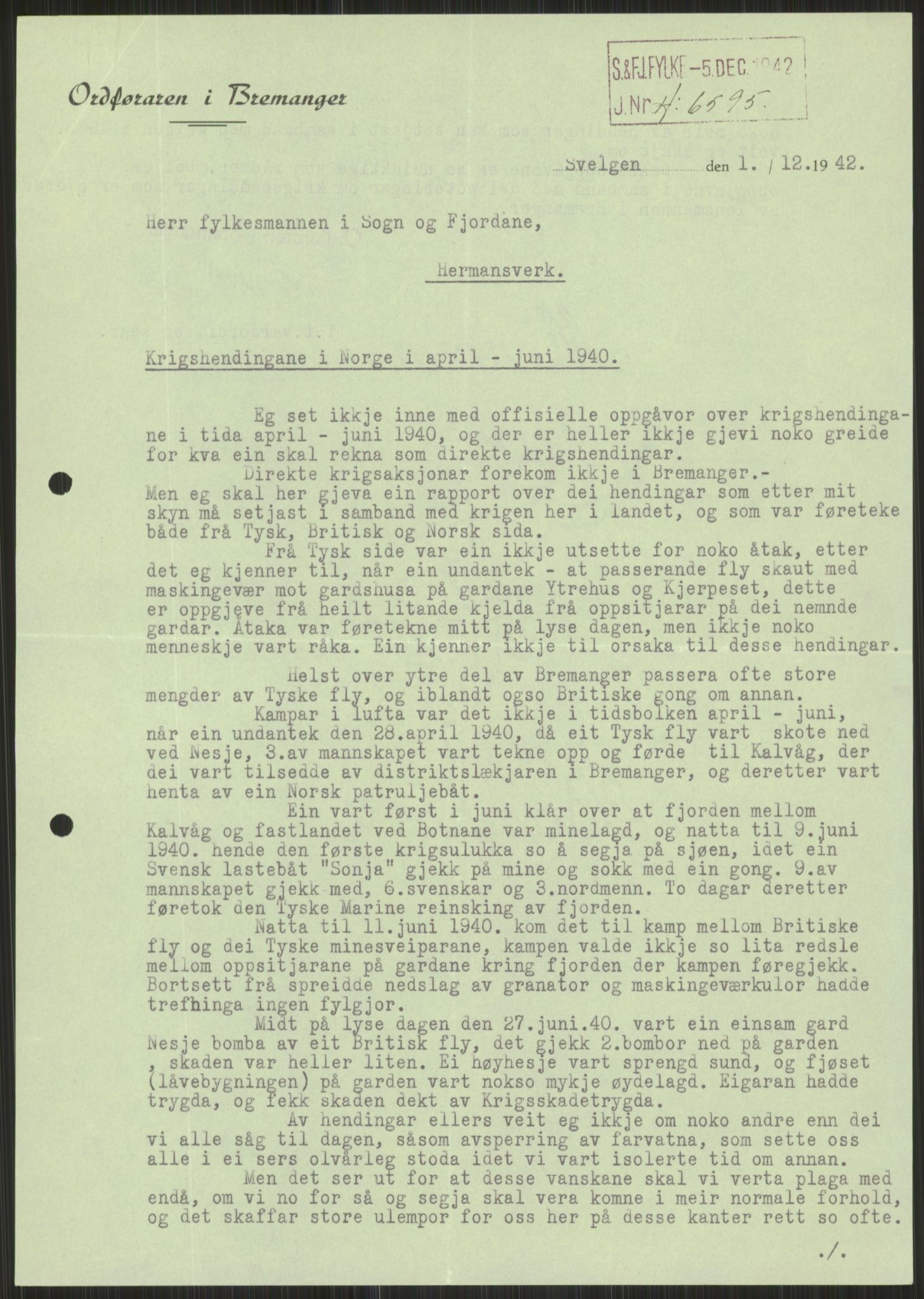 Forsvaret, Forsvarets krigshistoriske avdeling, RA/RAFA-2017/Y/Ya/L0015: II-C-11-31 - Fylkesmenn.  Rapporter om krigsbegivenhetene 1940., 1940, p. 513