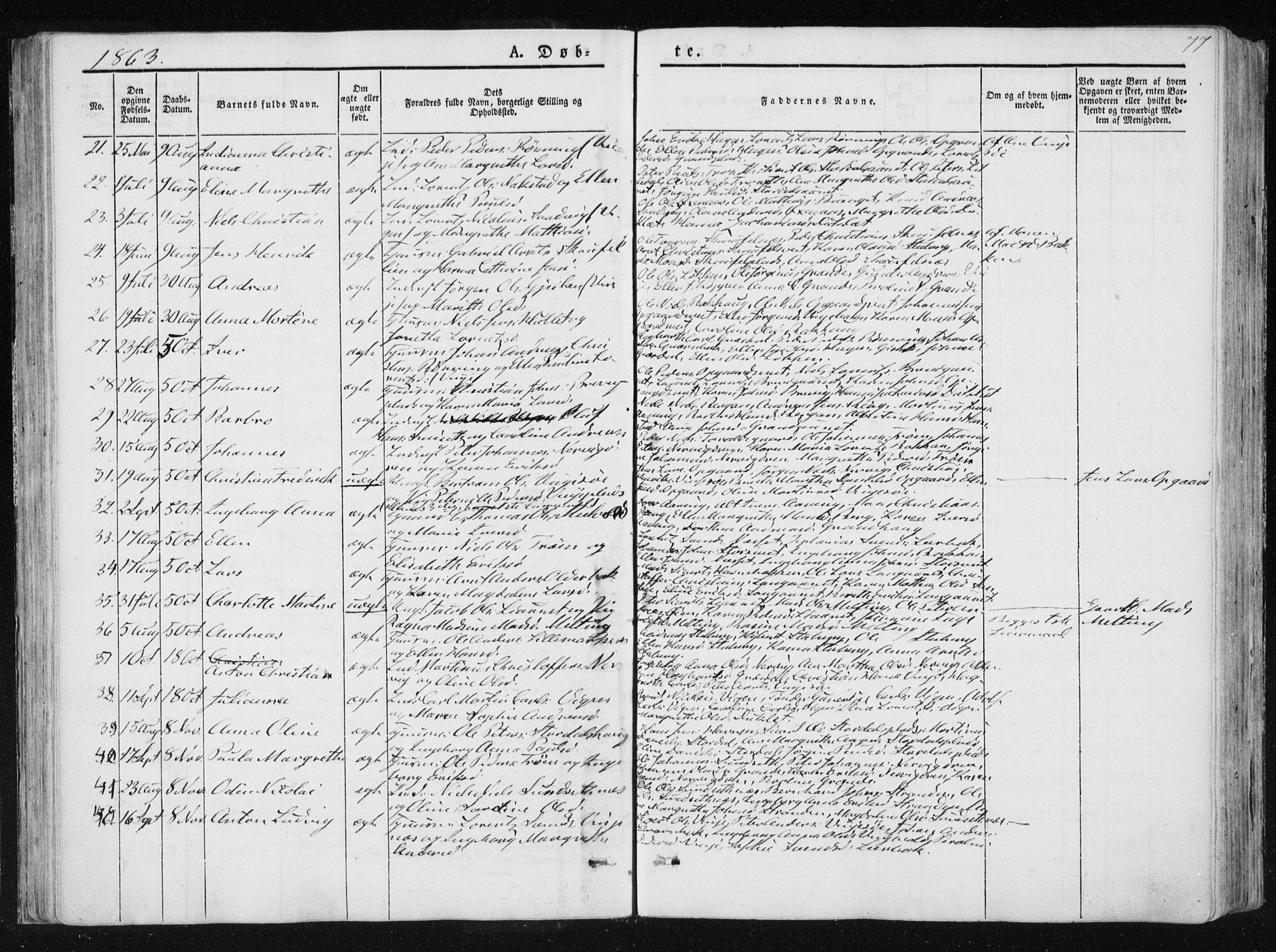 Ministerialprotokoller, klokkerbøker og fødselsregistre - Nord-Trøndelag, SAT/A-1458/733/L0323: Parish register (official) no. 733A02, 1843-1870, p. 77