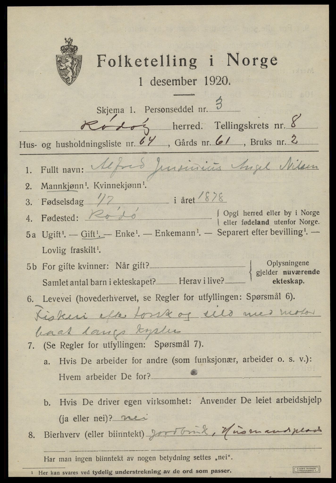 SAT, 1920 census for Rødøy, 1920, p. 5052