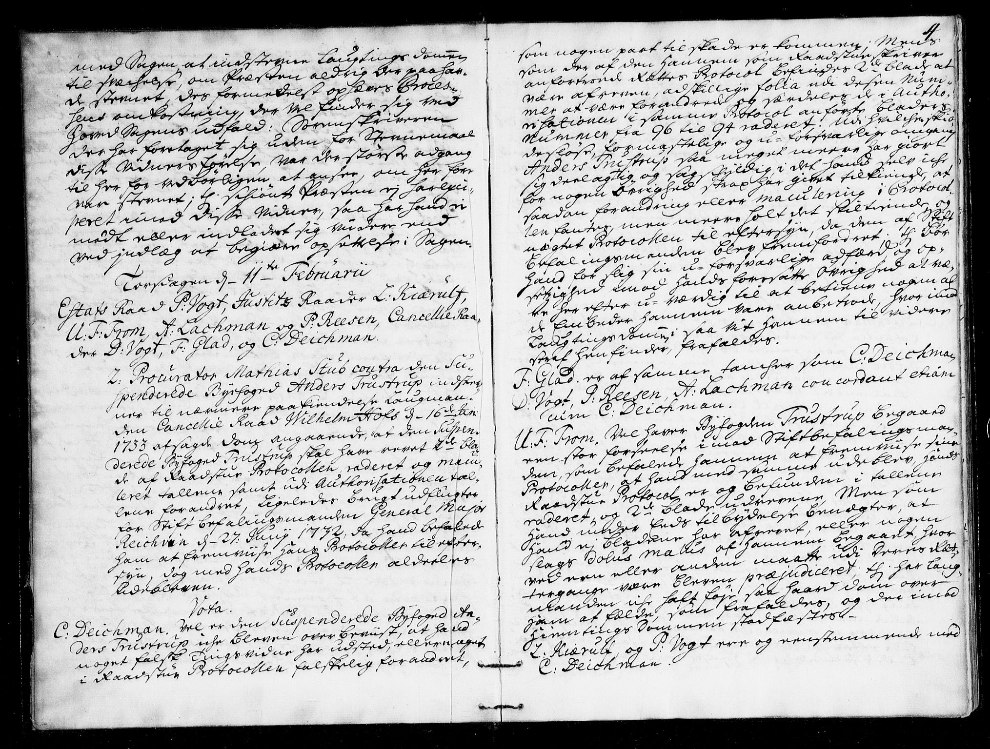 Overhoffretten 1667-1797, AV/RA-EA-2884/Ac/L0169: Voteringsprotokoll, 1734, p. 3b-4a