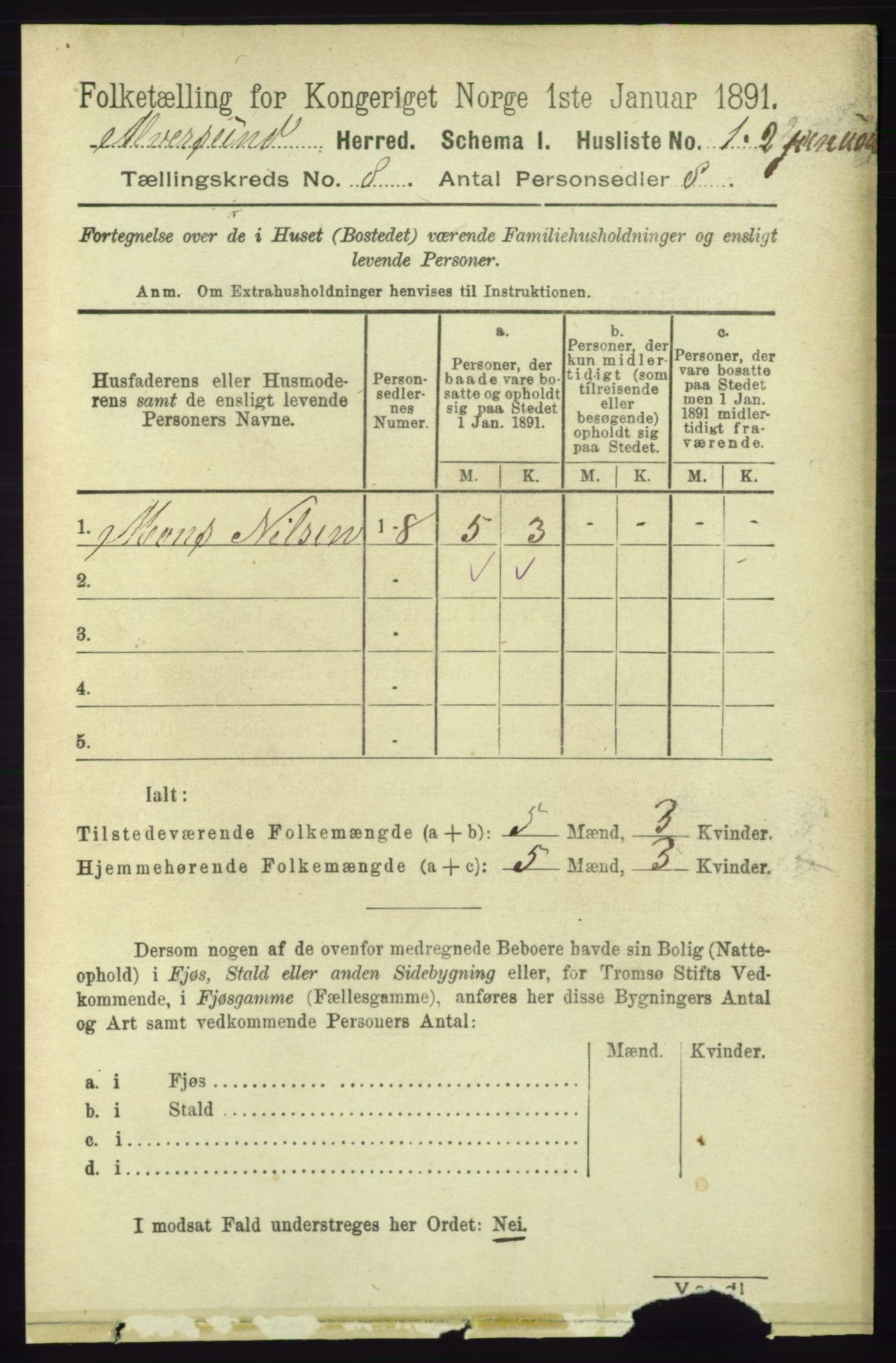 RA, 1891 census for 1257 Alversund, 1891, p. 2728