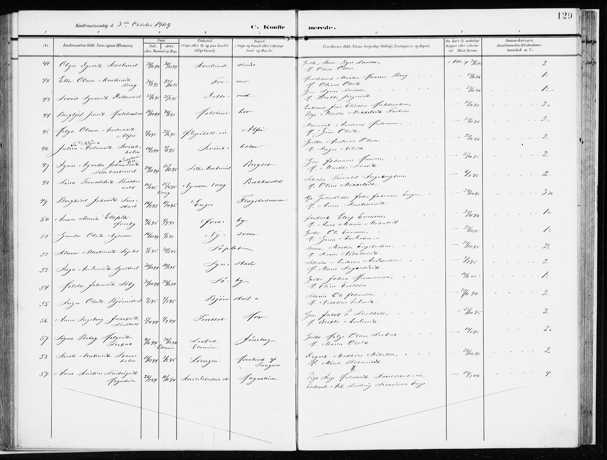 Løten prestekontor, AV/SAH-PREST-022/K/Ka/L0011: Parish register (official) no. 11, 1908-1917, p. 129