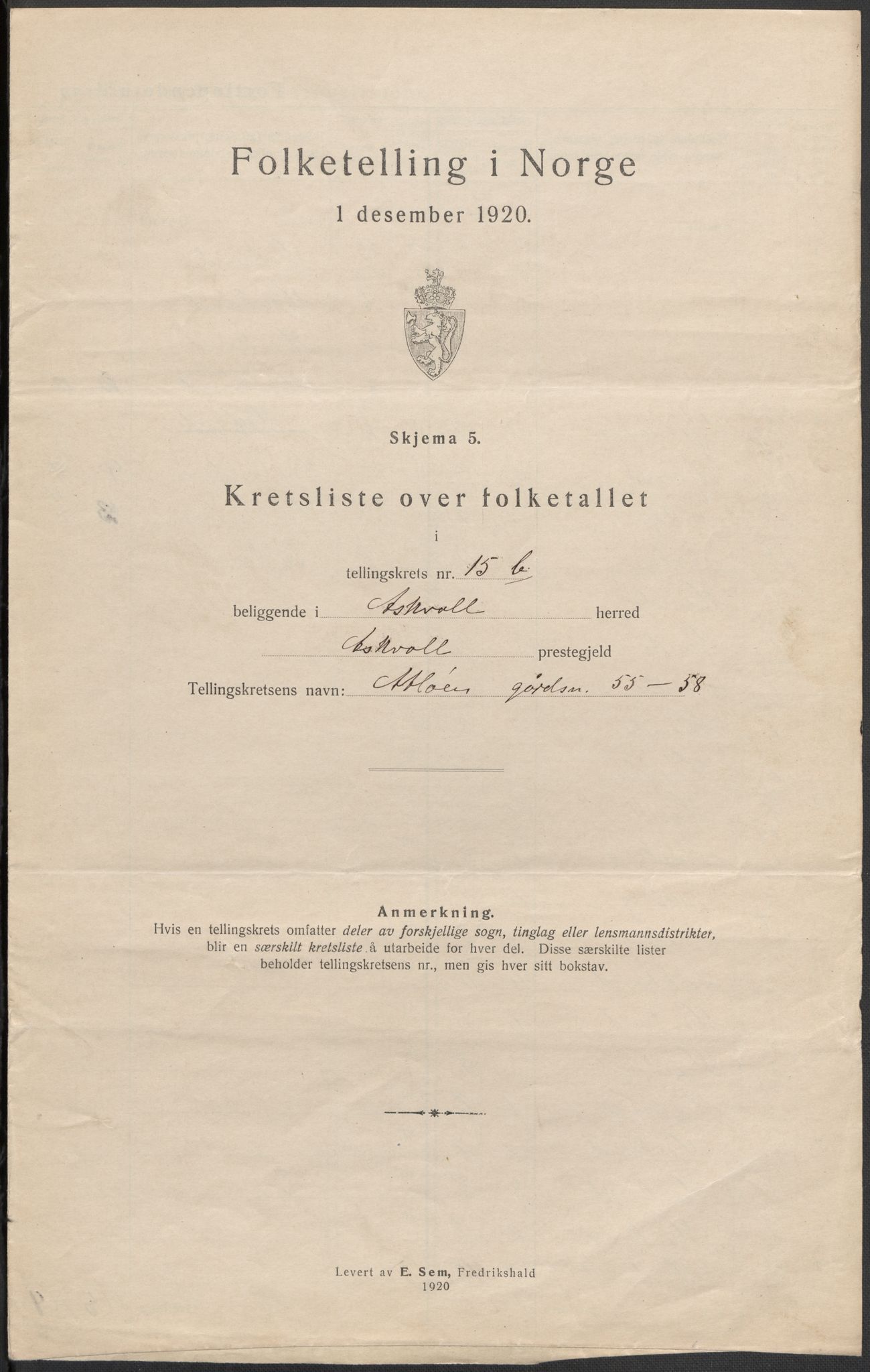 SAB, 1920 census for Askvoll, 1920, p. 56