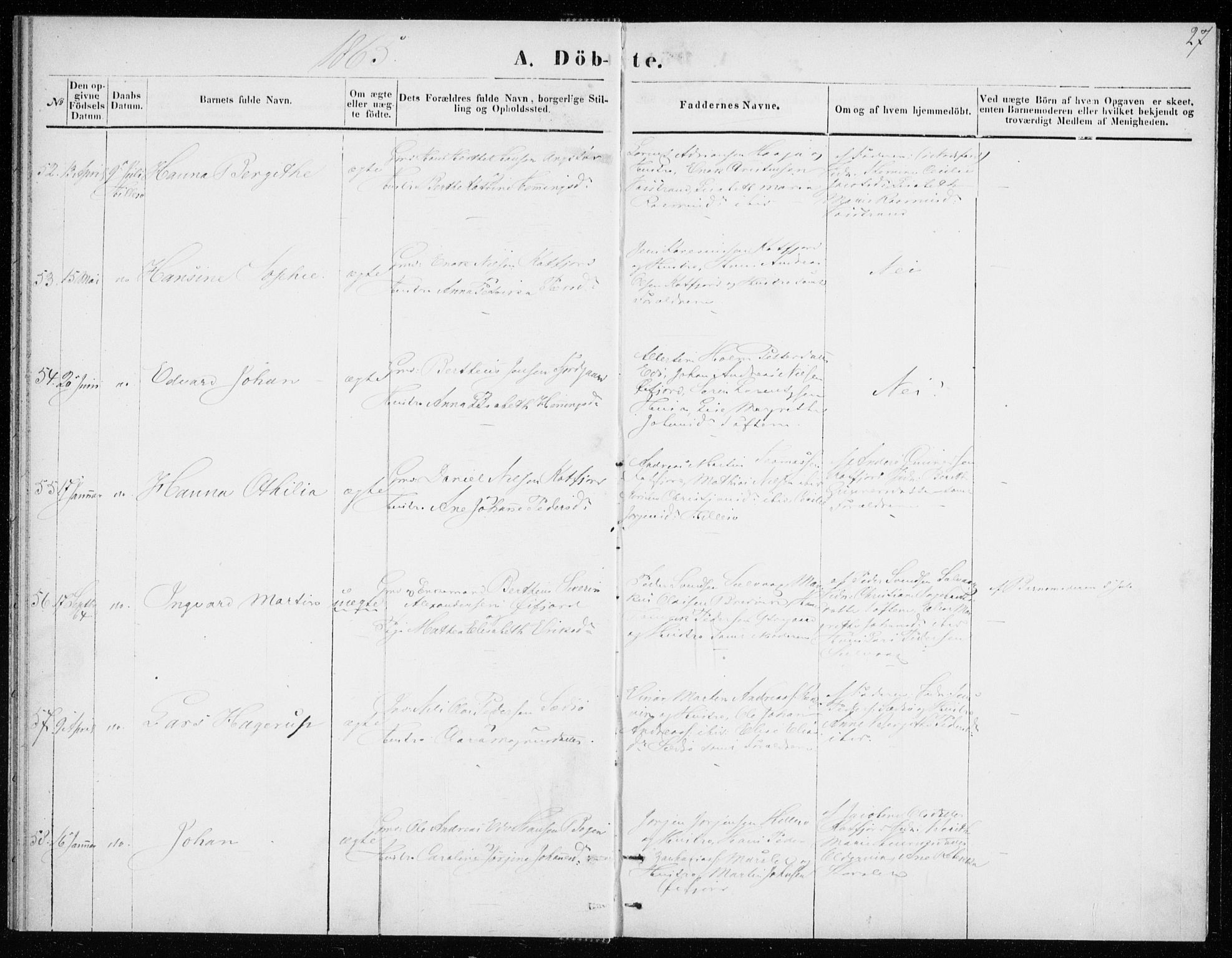 Lenvik sokneprestembete, SATØ/S-1310/H/Ha/Haa/L0008kirke: Parish register (official) no. 8, 1864-1865, p. 27