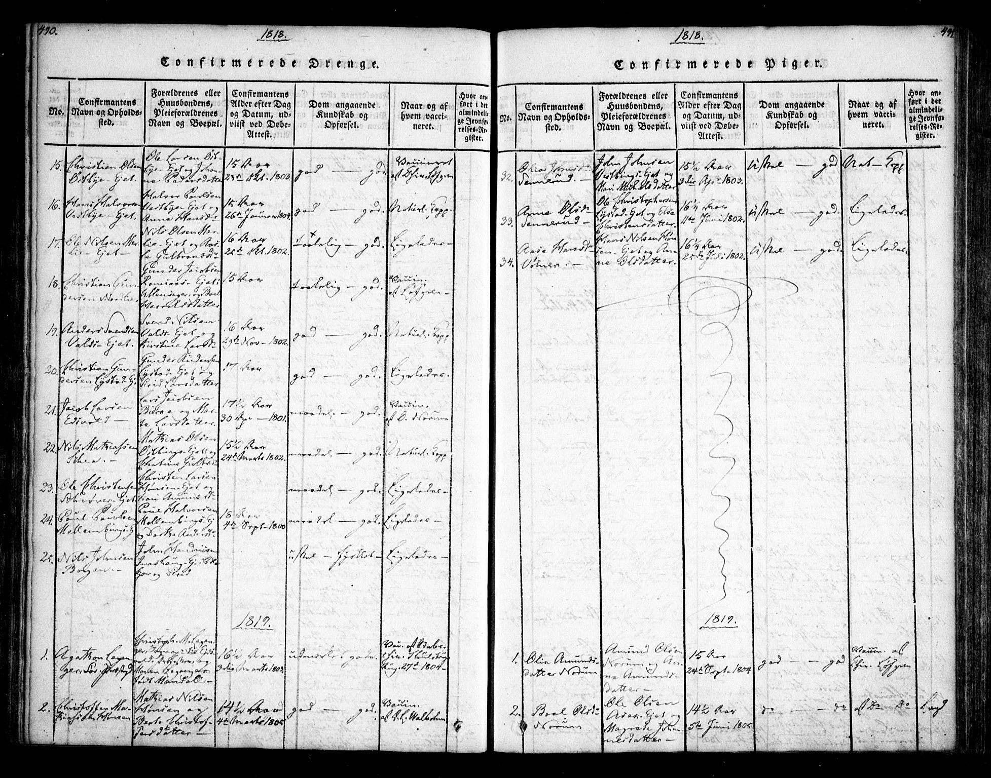 Sørum prestekontor Kirkebøker, SAO/A-10303/F/Fa/L0003: Parish register (official) no. I 3, 1814-1829, p. 490-491