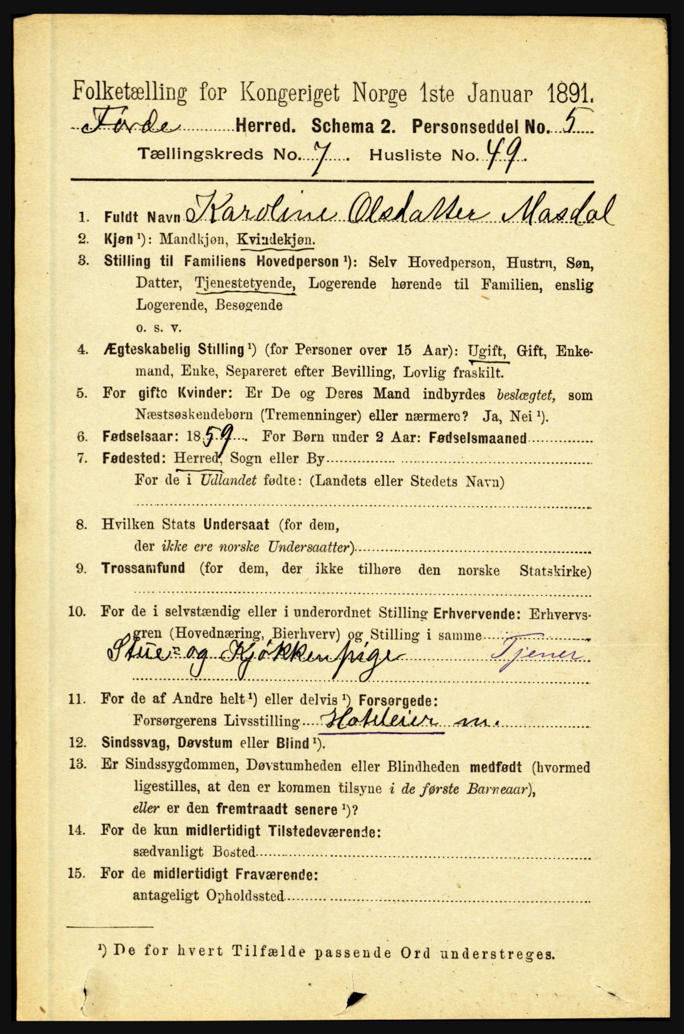 RA, 1891 census for 1432 Førde, 1891, p. 2799