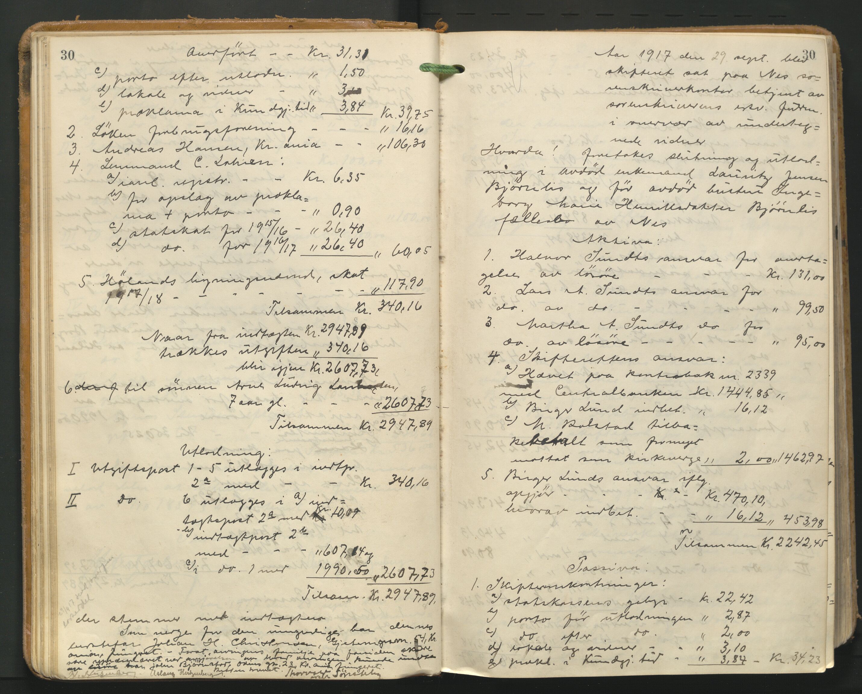 Nes tingrett, AV/SAO-A-10548/H/Hc/L0006: Utlodningsprotokoll, 1916-1943, p. 30