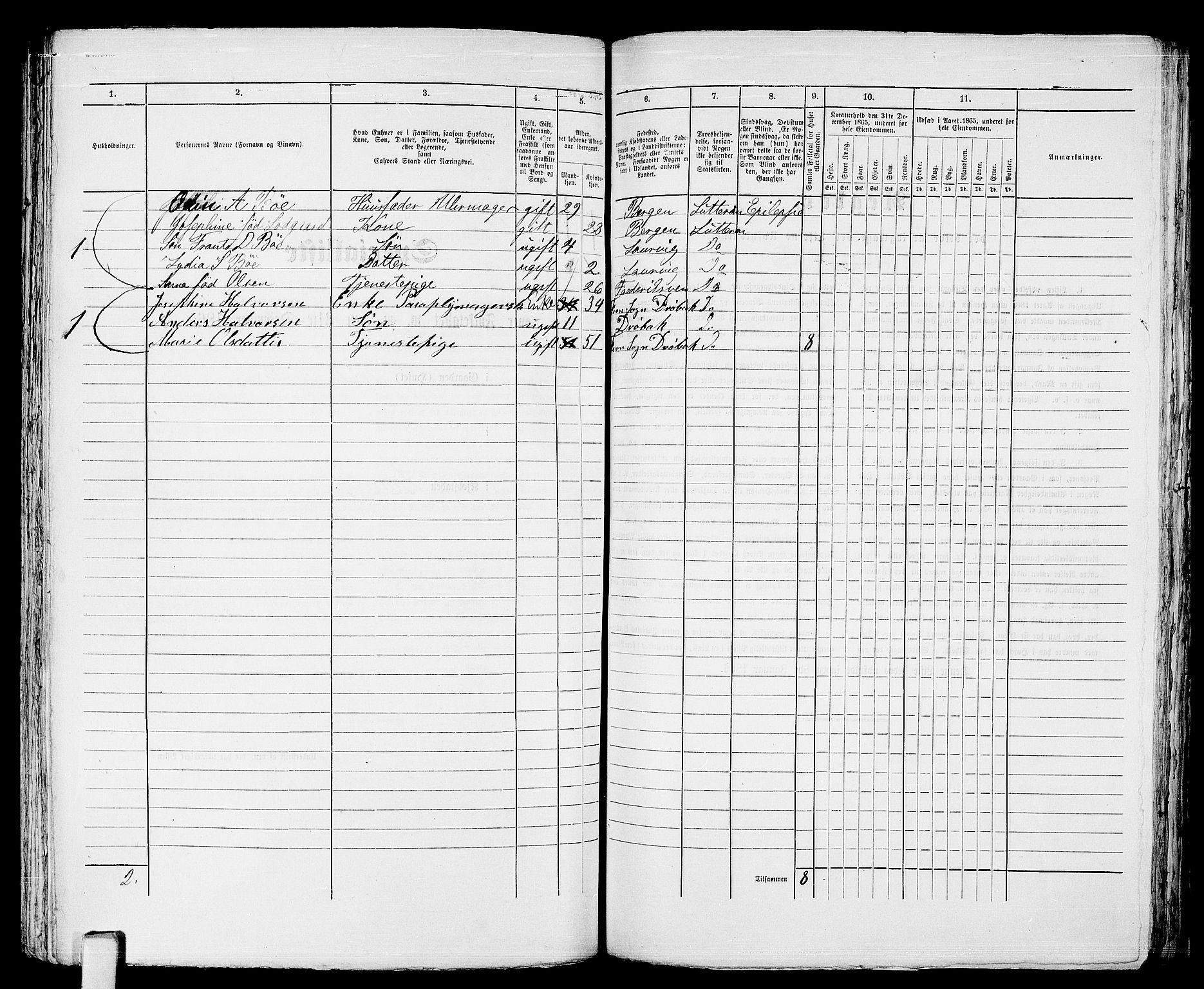 RA, 1865 census for Larvik, 1865, p. 412