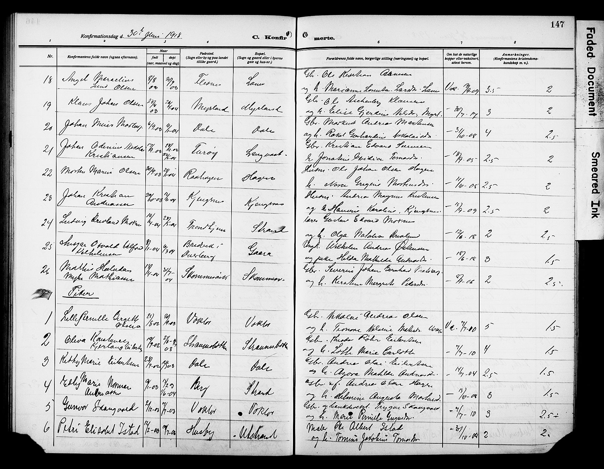 Kvæfjord sokneprestkontor, AV/SATØ-S-1323/G/Ga/Gab/L0006klokker: Parish register (copy) no. 6, 1912-1931, p. 147