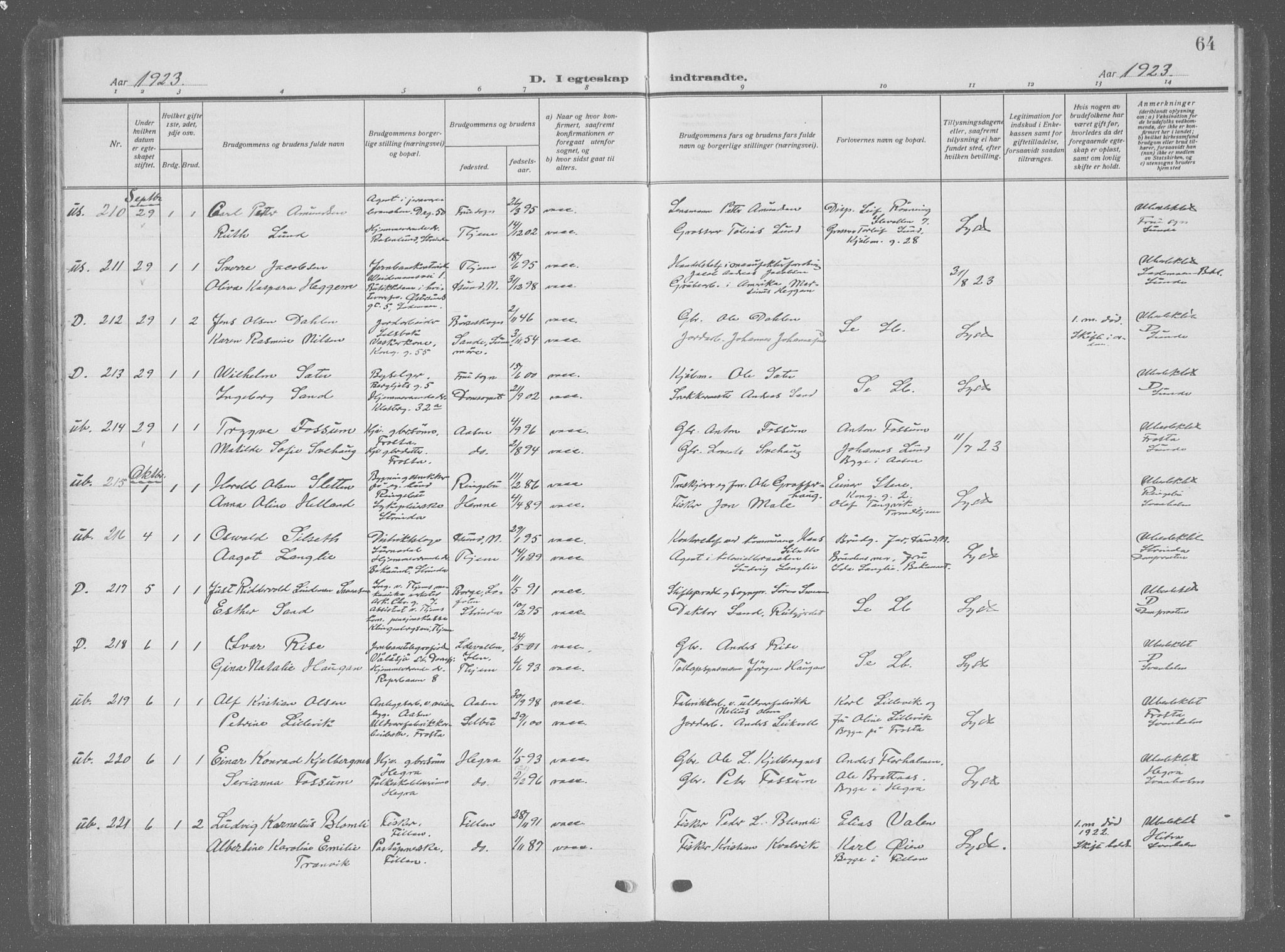 Ministerialprotokoller, klokkerbøker og fødselsregistre - Sør-Trøndelag, AV/SAT-A-1456/601/L0098: Parish register (copy) no. 601C16, 1921-1934, p. 64