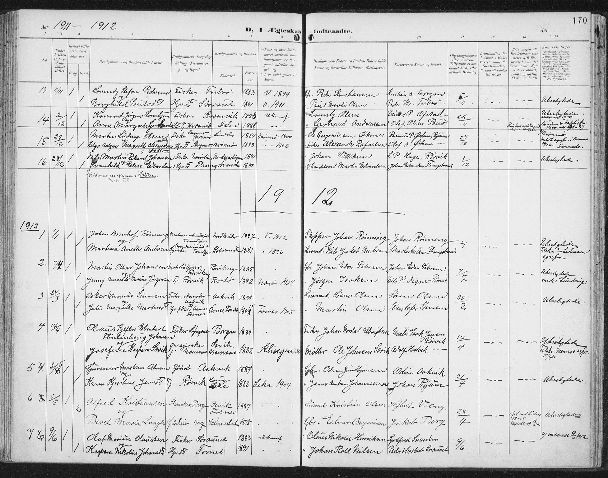 Ministerialprotokoller, klokkerbøker og fødselsregistre - Nord-Trøndelag, SAT/A-1458/786/L0688: Parish register (official) no. 786A04, 1899-1912, p. 170