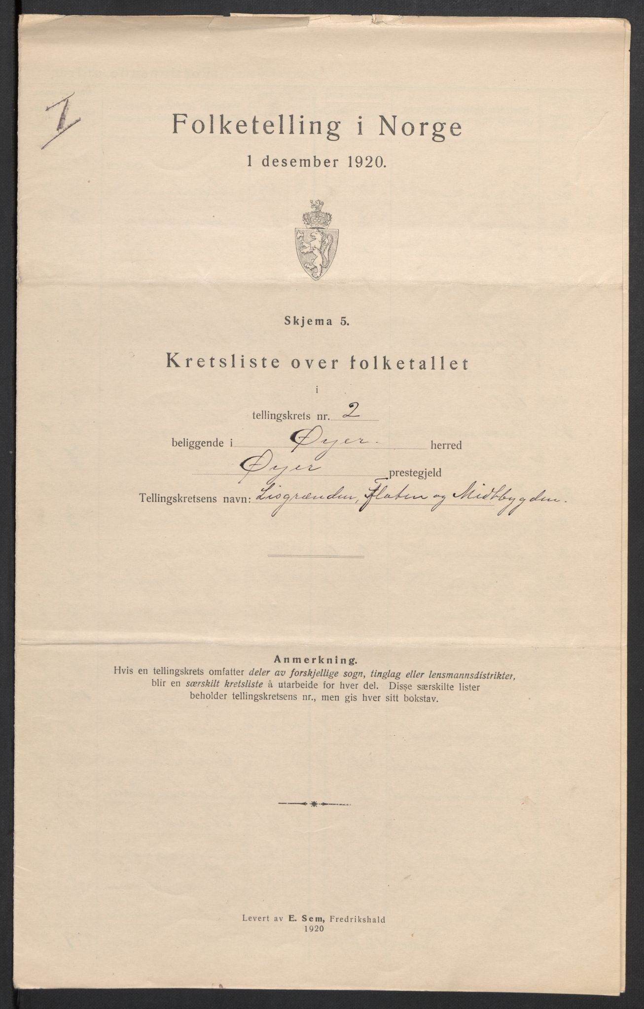 SAH, 1920 census for Øyer, 1920, p. 9