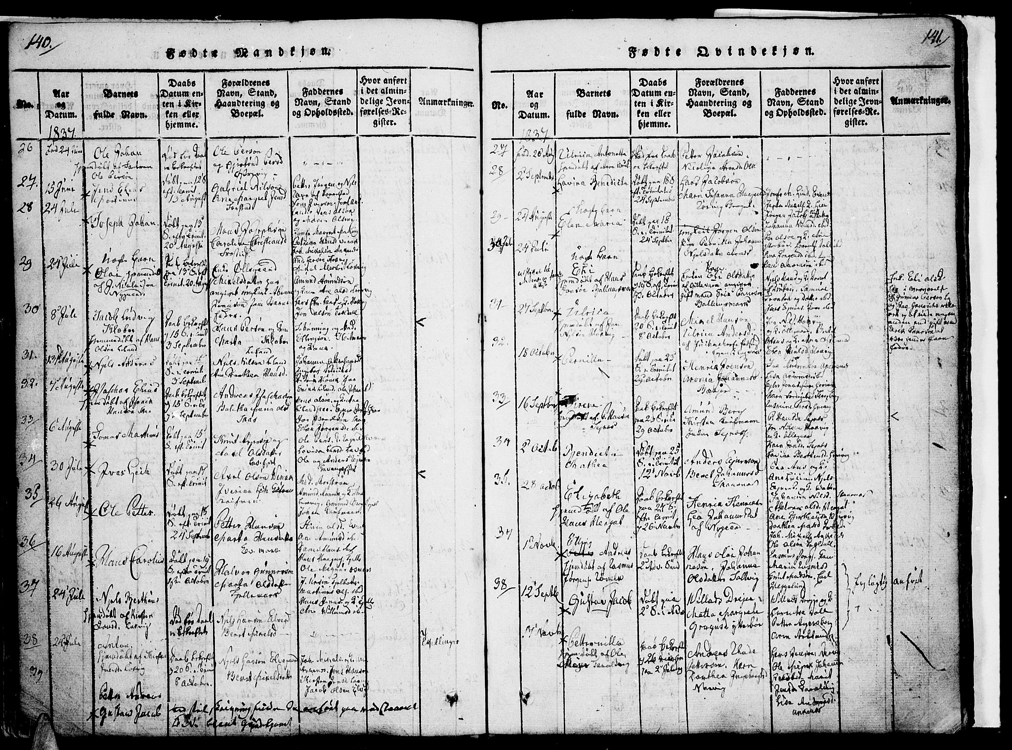 Ministerialprotokoller, klokkerbøker og fødselsregistre - Nordland, SAT/A-1459/863/L0894: Parish register (official) no. 863A06, 1821-1851, p. 140-141