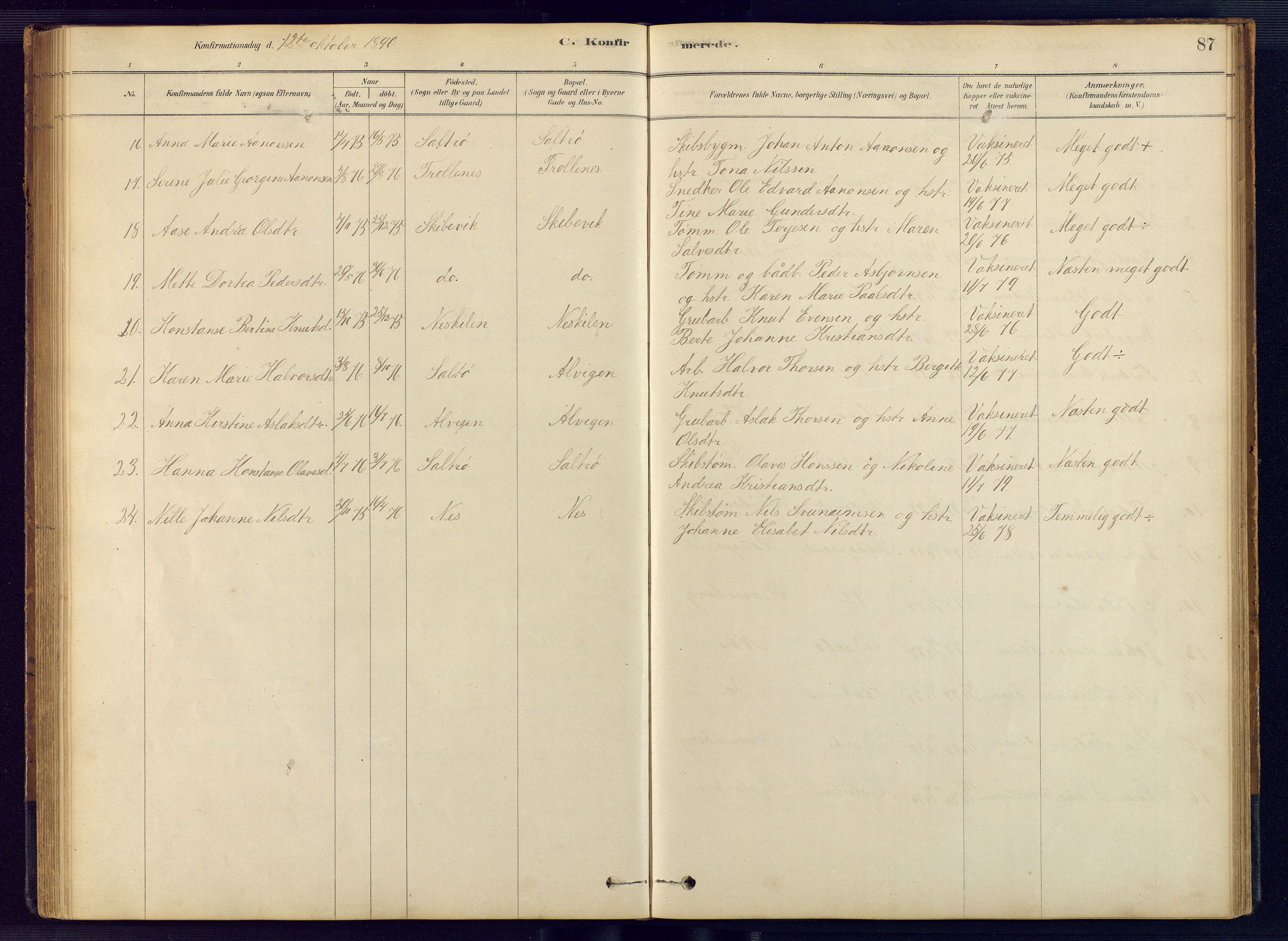 Austre Moland sokneprestkontor, AV/SAK-1111-0001/F/Fb/Fbb/L0001: Parish register (copy) no. B 1, 1878-1904, p. 87