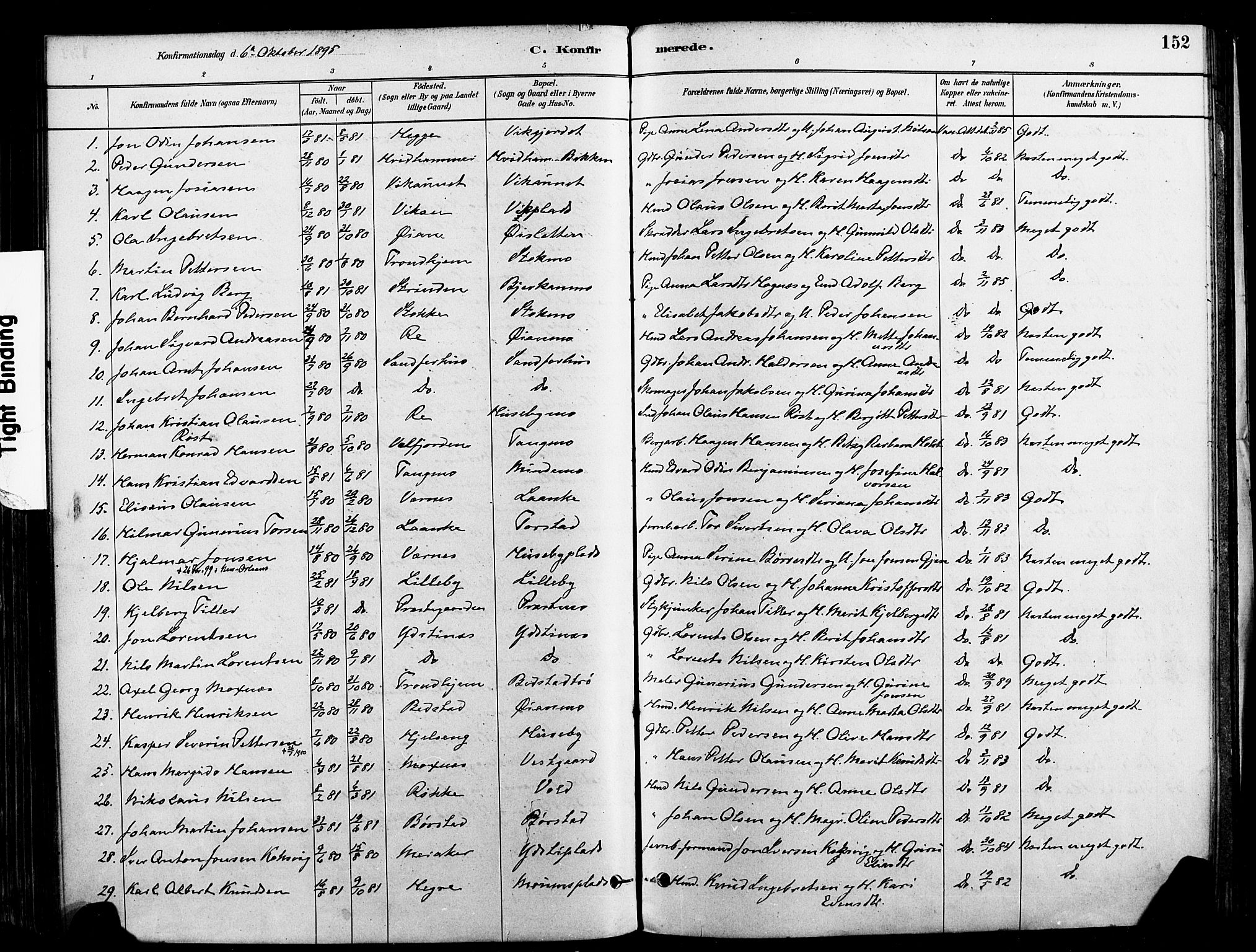 Ministerialprotokoller, klokkerbøker og fødselsregistre - Nord-Trøndelag, SAT/A-1458/709/L0077: Parish register (official) no. 709A17, 1880-1895, p. 152