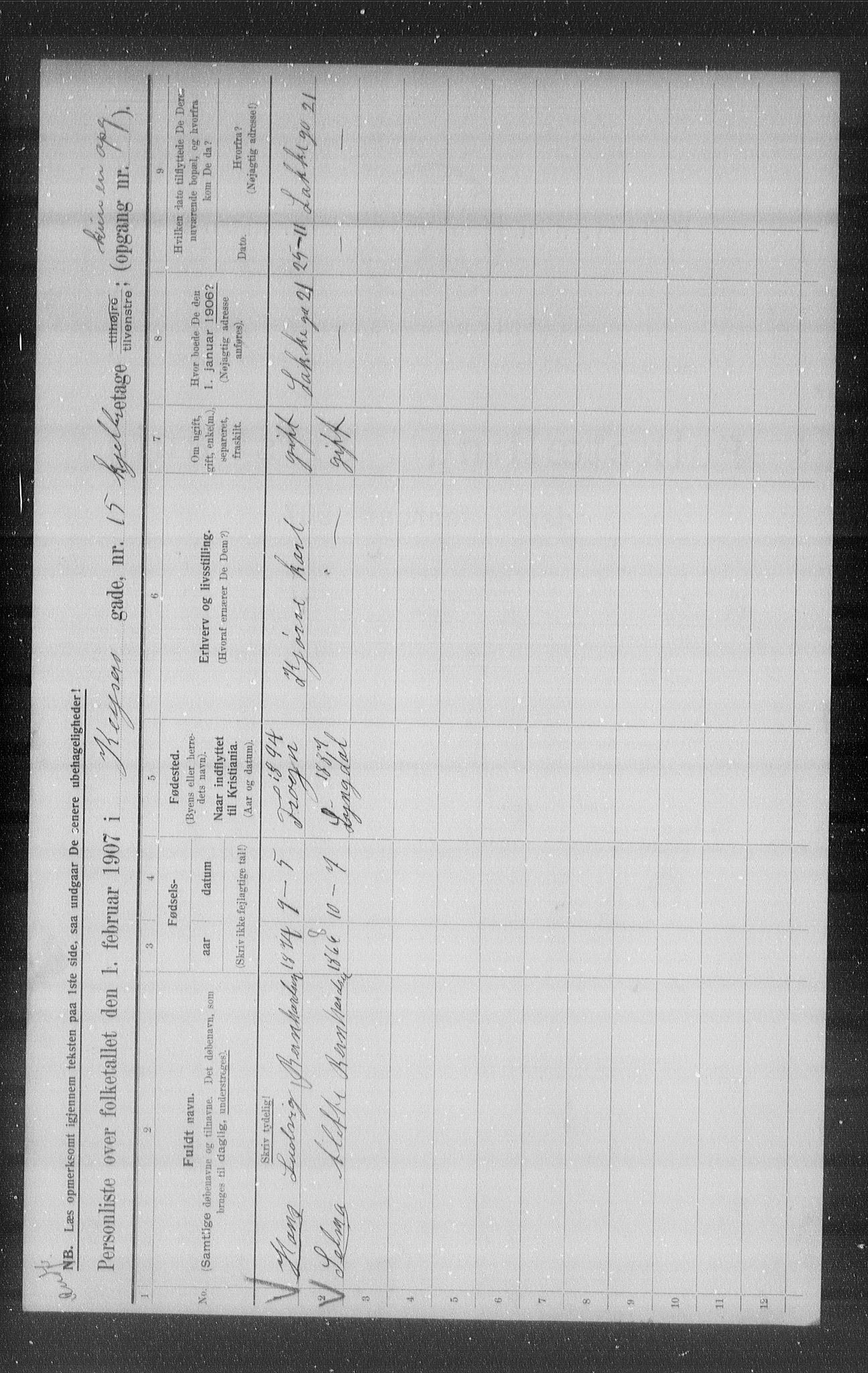 OBA, Municipal Census 1907 for Kristiania, 1907, p. 25166