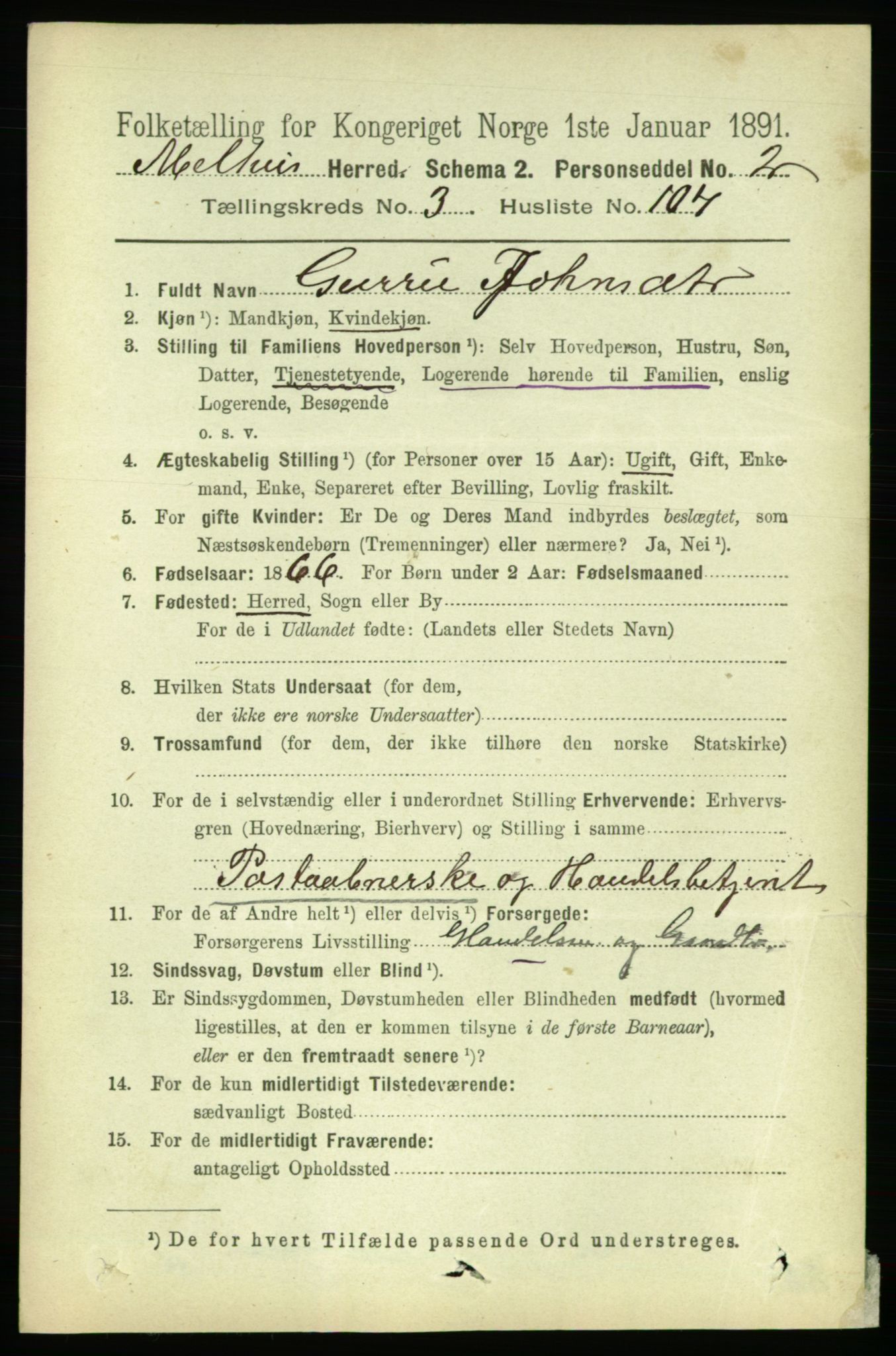 RA, 1891 census for 1653 Melhus, 1891, p. 1899