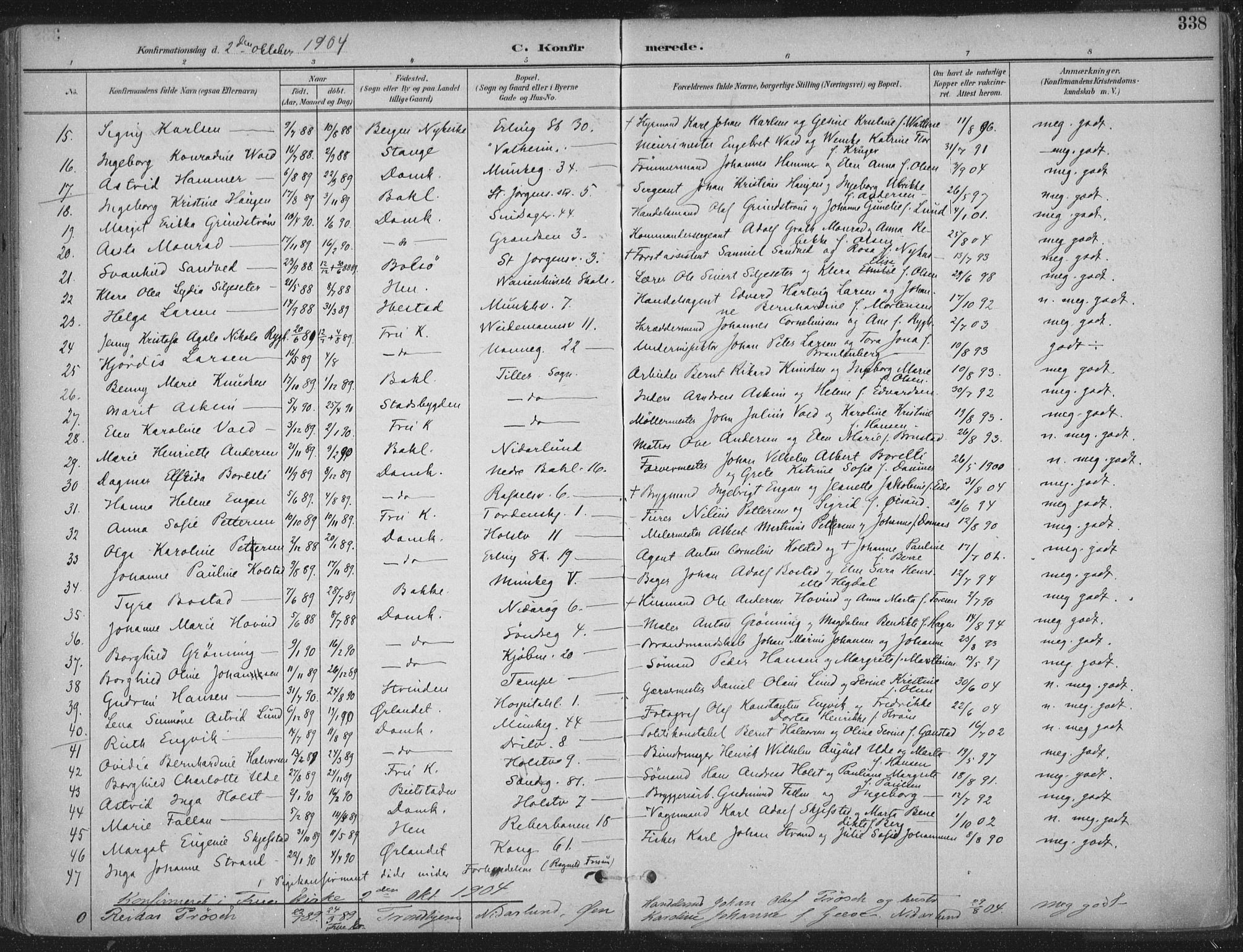 Ministerialprotokoller, klokkerbøker og fødselsregistre - Sør-Trøndelag, SAT/A-1456/601/L0062: Parish register (official) no. 601A30, 1891-1911, p. 338