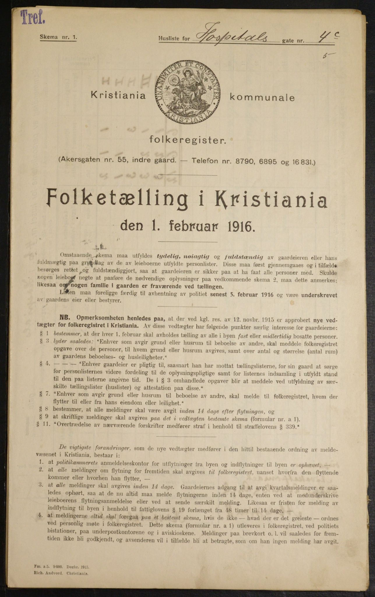 OBA, Municipal Census 1916 for Kristiania, 1916, p. 42108