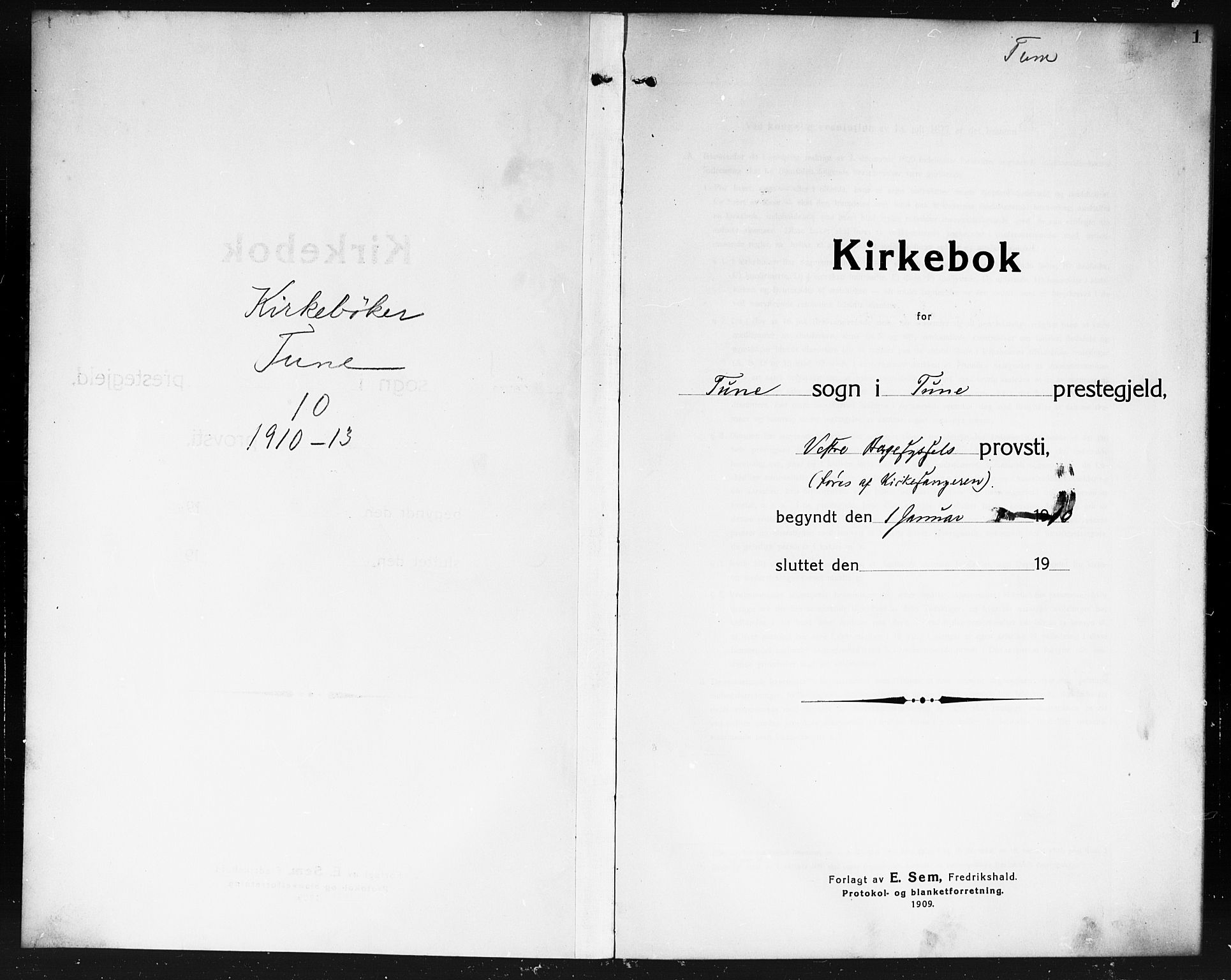 Tune prestekontor Kirkebøker, AV/SAO-A-2007/G/Ga/L0002: Parish register (copy) no. I 2, 1910-1913