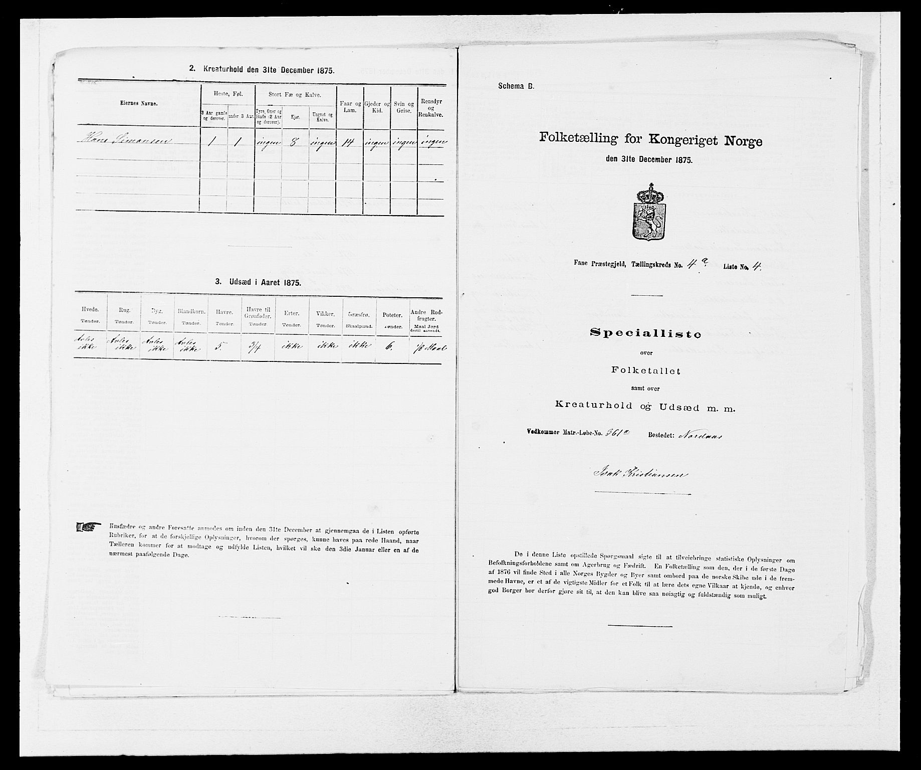 SAB, 1875 census for 1249P Fana, 1875, p. 424