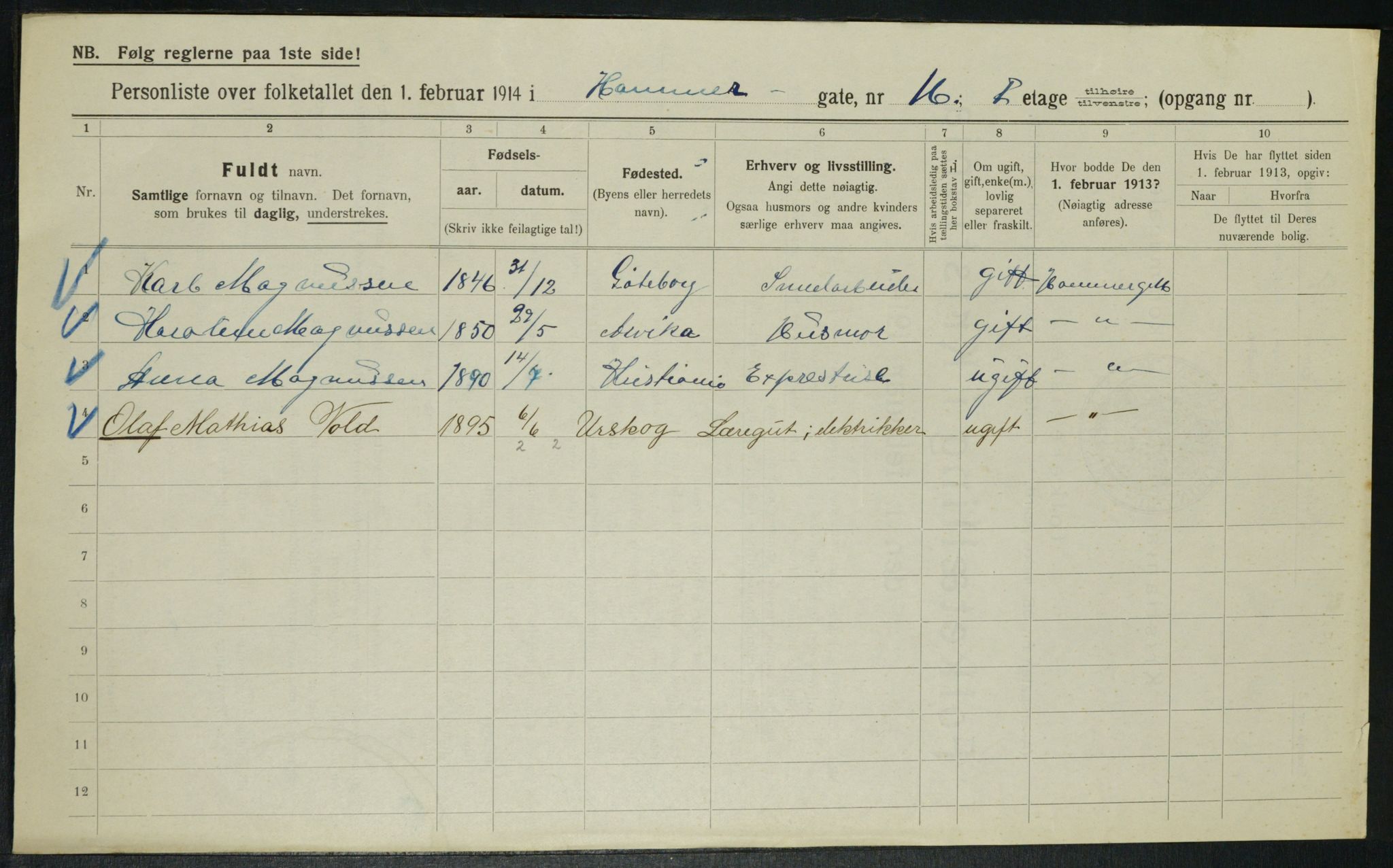 OBA, Municipal Census 1914 for Kristiania, 1914, p. 34455