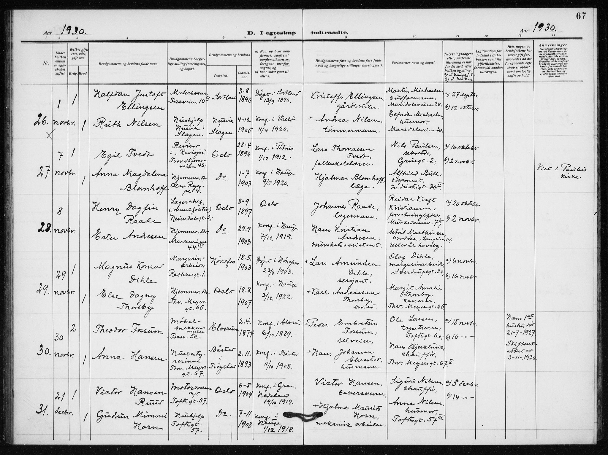 Hauge prestekontor Kirkebøker, AV/SAO-A-10849/F/Fa/L0003: Parish register (official) no. 3, 1917-1938, p. 67