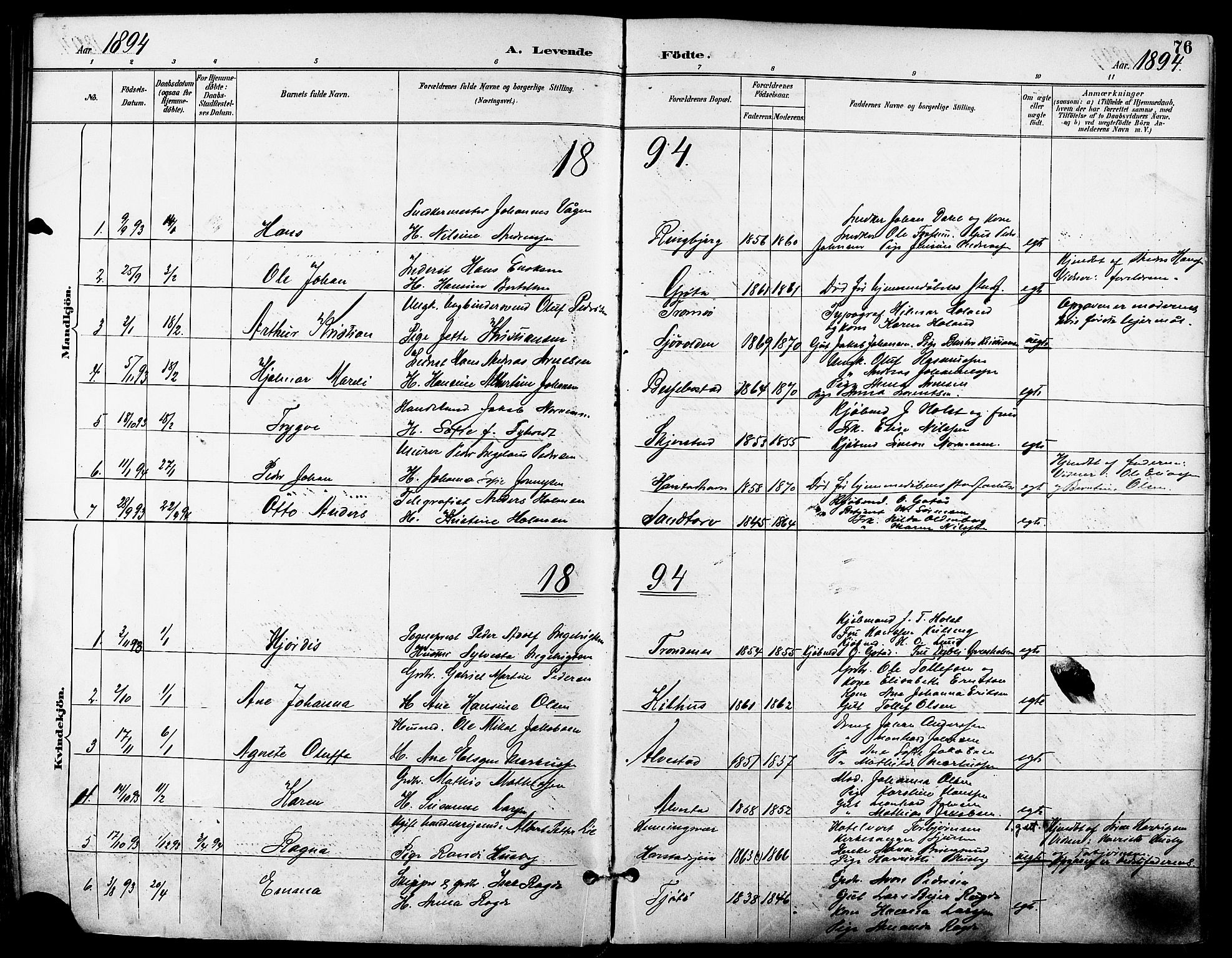 Trondenes sokneprestkontor, SATØ/S-1319/H/Ha/L0016kirke: Parish register (official) no. 16, 1890-1898, p. 76