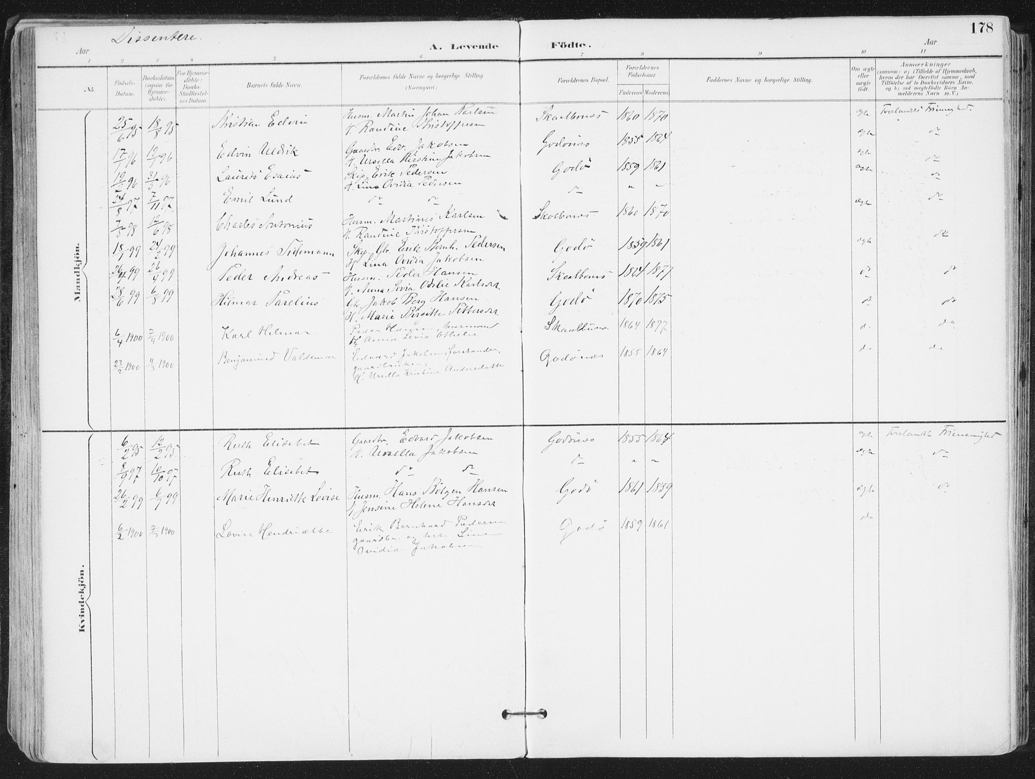 Ministerialprotokoller, klokkerbøker og fødselsregistre - Nordland, SAT/A-1459/802/L0055: Parish register (official) no. 802A02, 1894-1915, p. 178