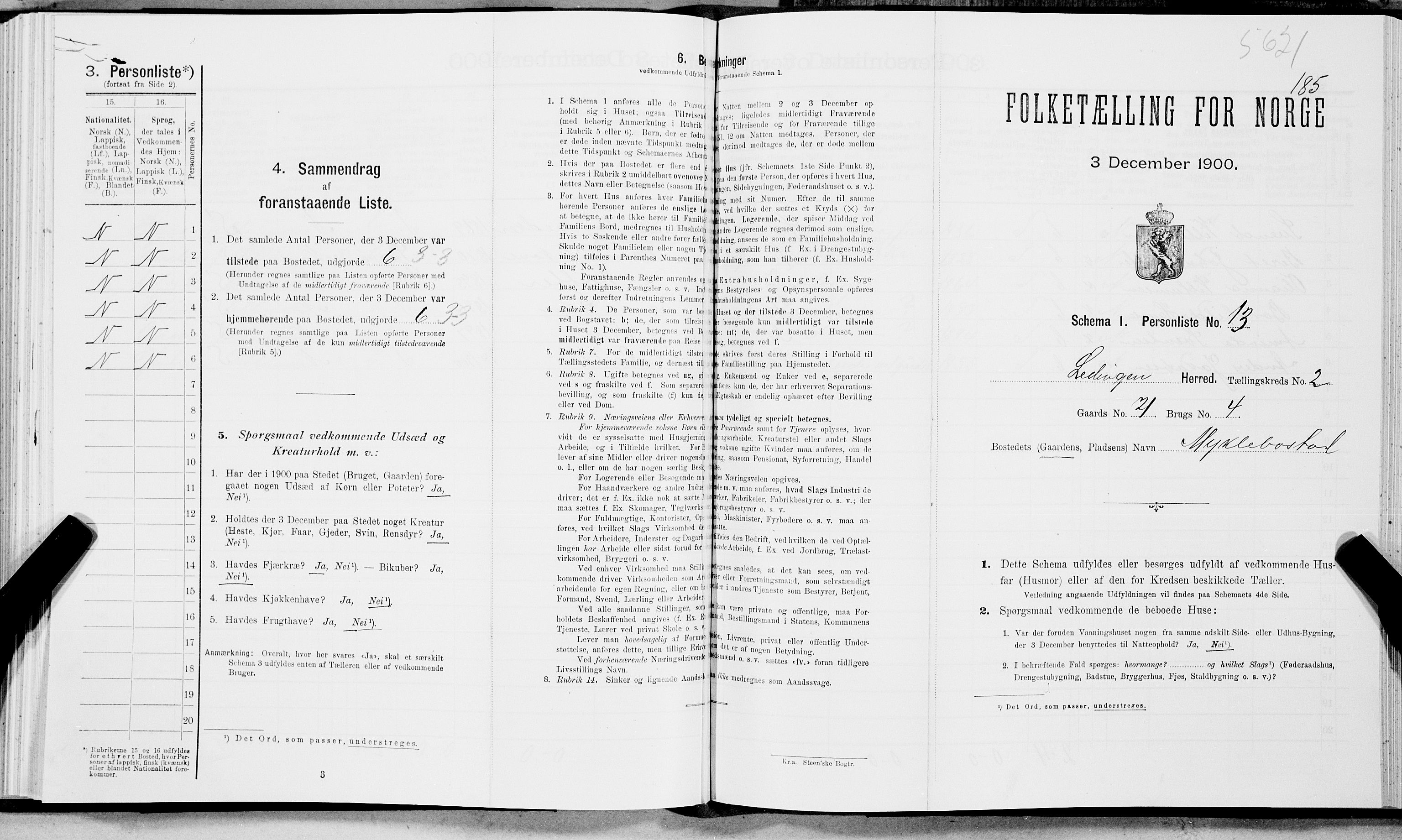 SAT, 1900 census for Ledingen, 1900, p. 196