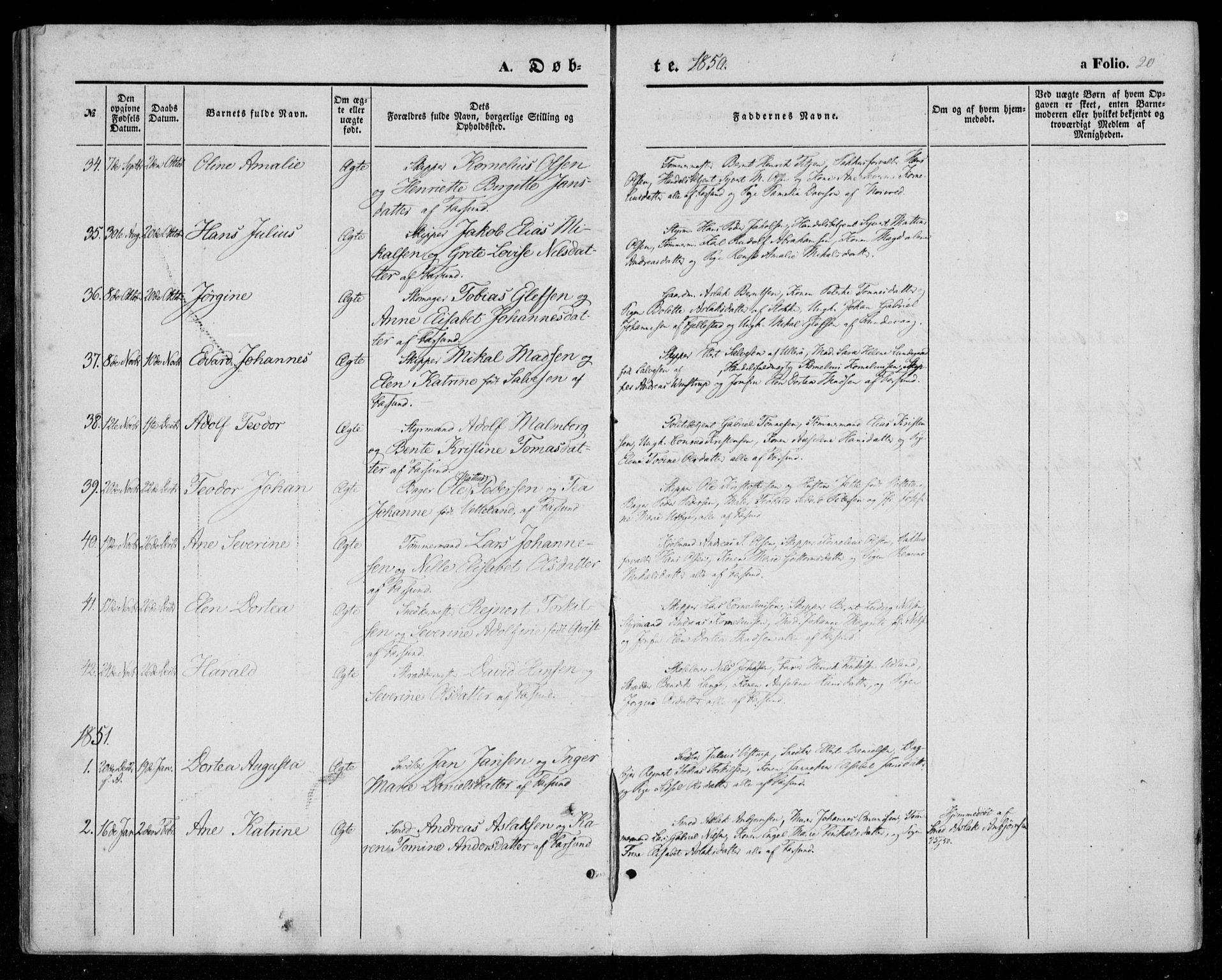 Farsund sokneprestkontor, SAK/1111-0009/F/Fa/L0004: Parish register (official) no. A 4, 1847-1863, p. 20