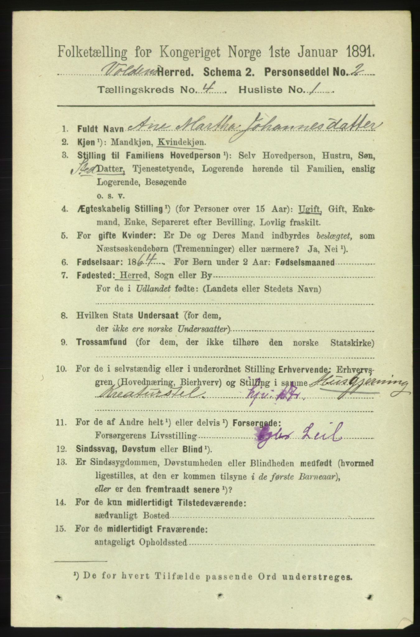 RA, 1891 census for 1519 Volda, 1891, p. 1969