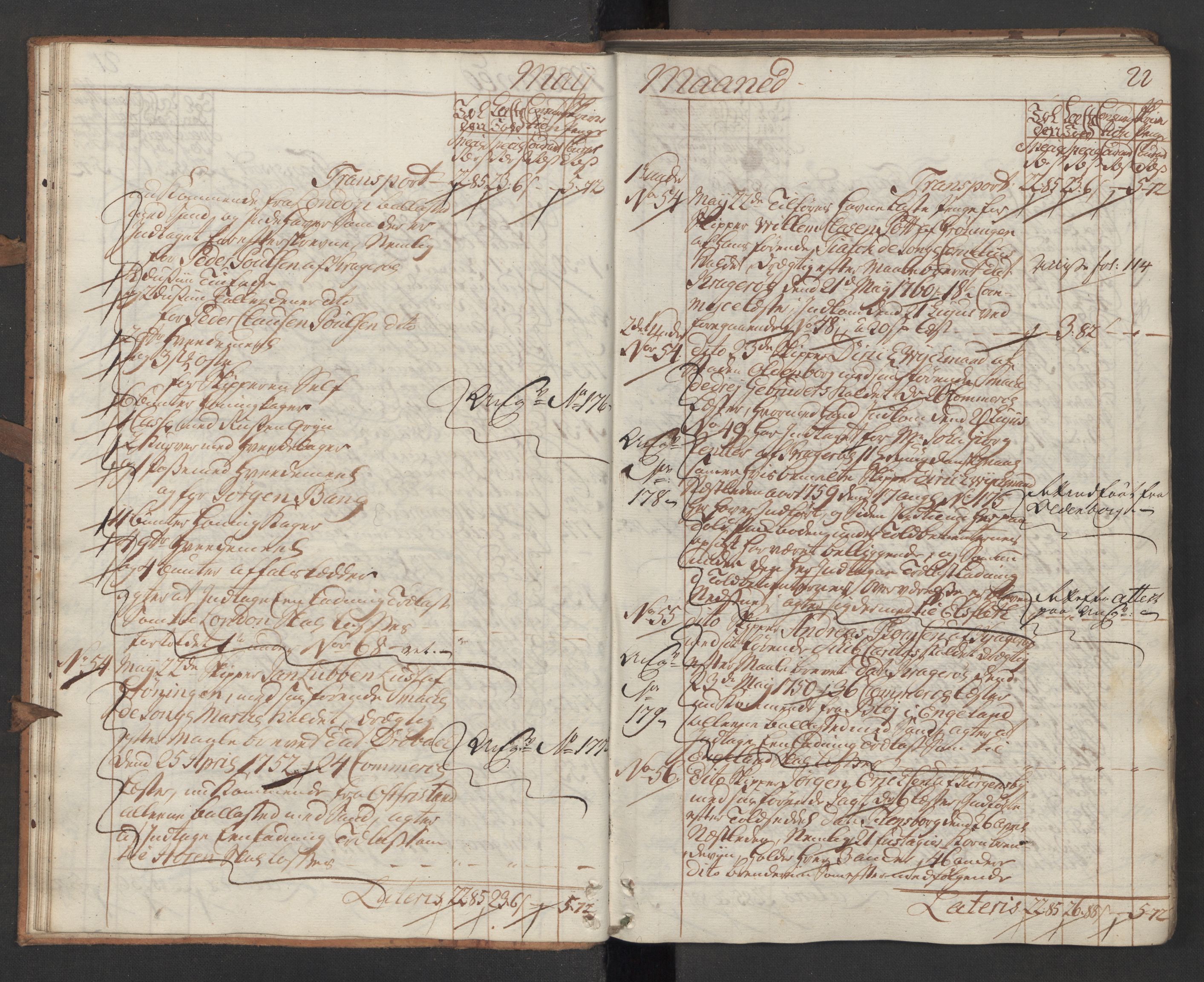 Generaltollkammeret, tollregnskaper, AV/RA-EA-5490/R13/L0028/0001: Tollregnskaper Kragerø / Inngående hovedtollbok, 1760, p. 21b-22a