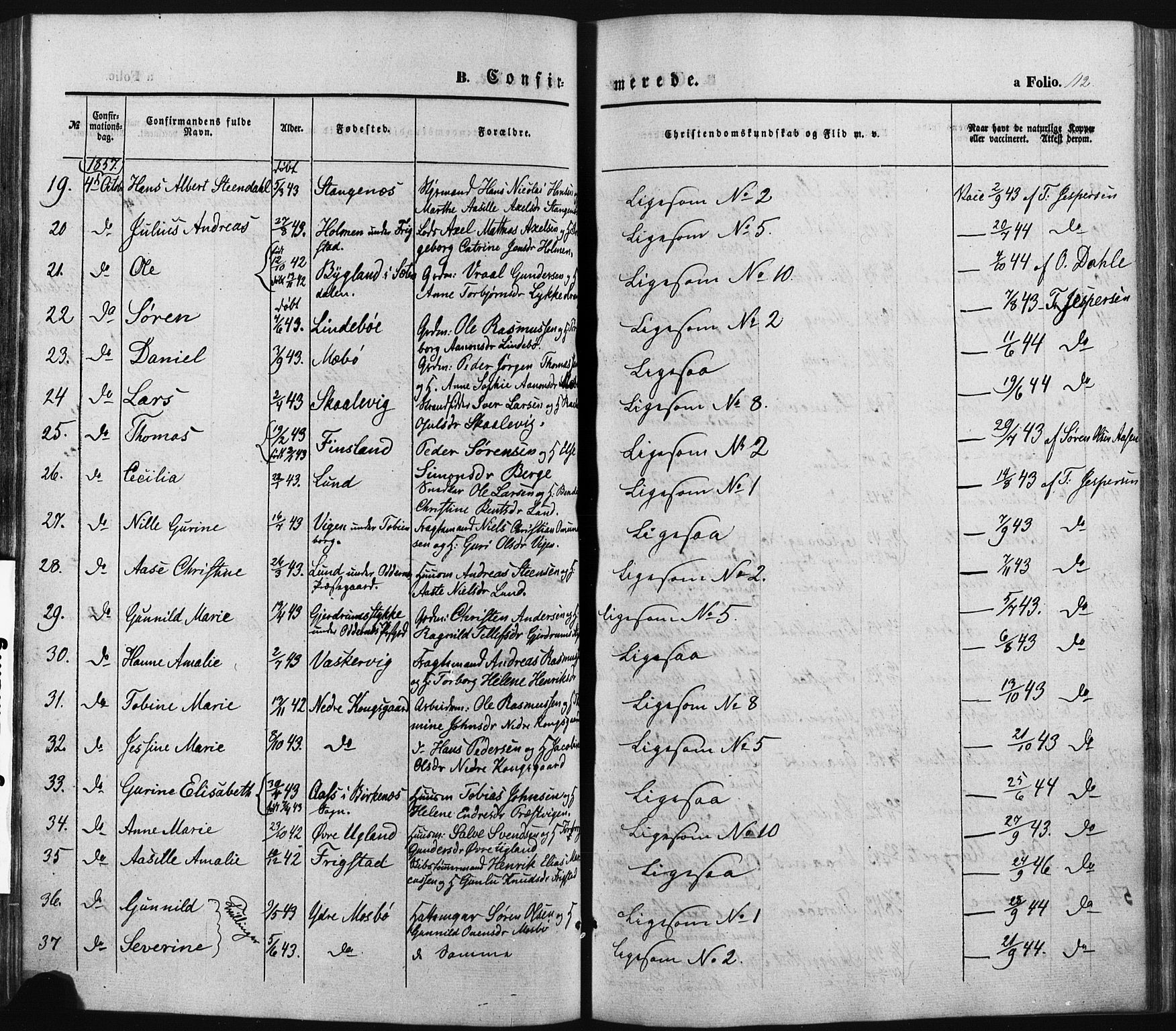 Oddernes sokneprestkontor, AV/SAK-1111-0033/F/Fa/Faa/L0007: Parish register (official) no. A 7, 1851-1863, p. 112