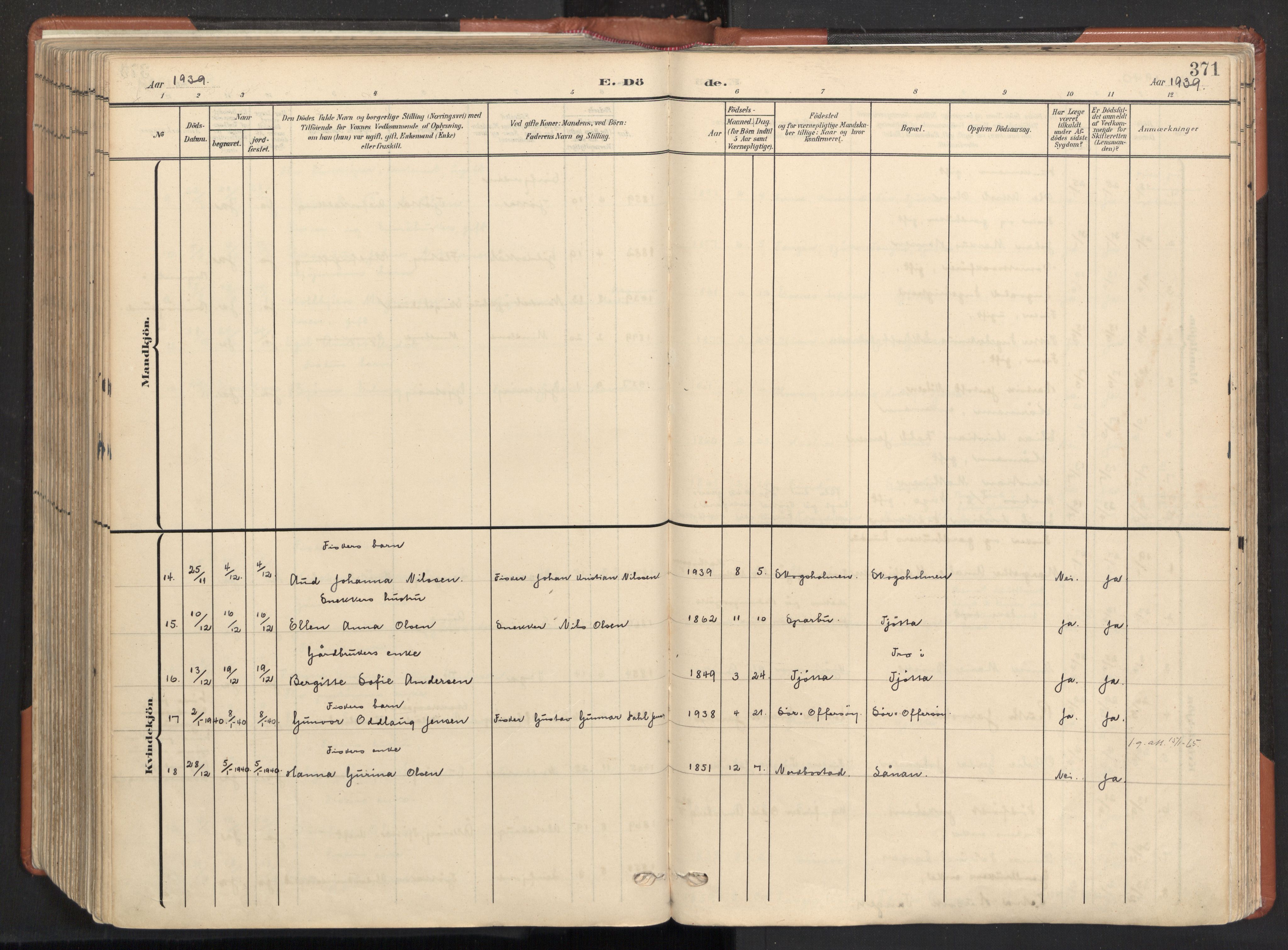 Ministerialprotokoller, klokkerbøker og fødselsregistre - Nordland, AV/SAT-A-1459/817/L0265: Parish register (official) no. 817A05, 1908-1944, p. 371