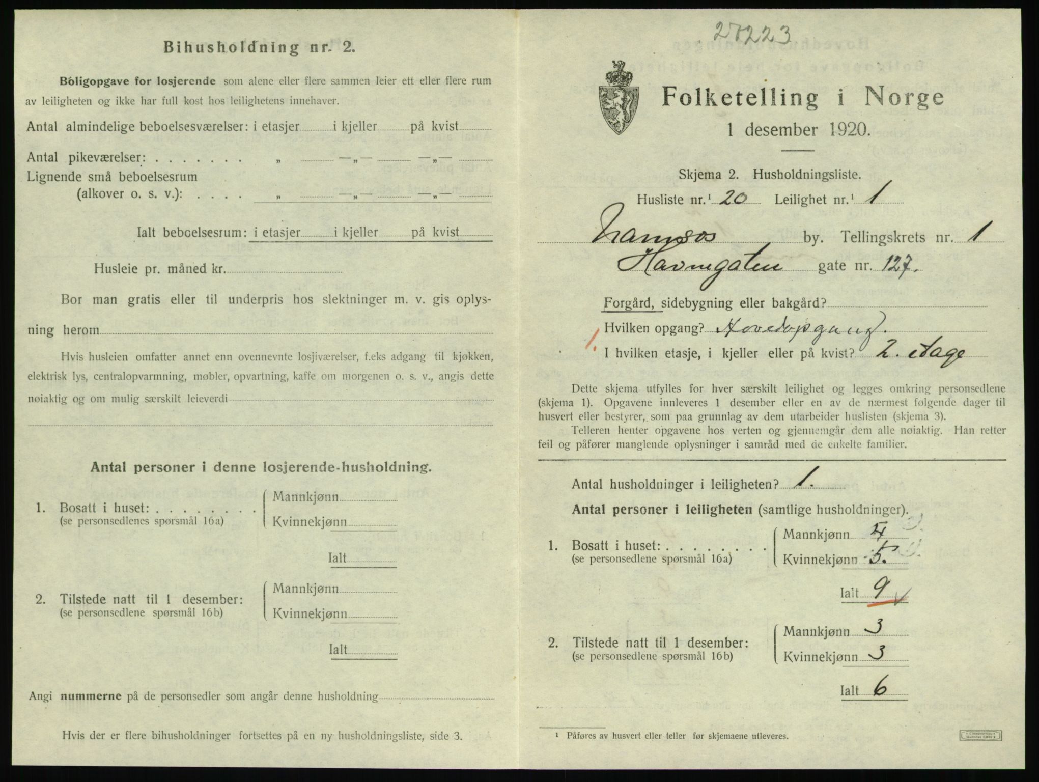 SAT, 1920 census for Namsos, 1920, p. 821