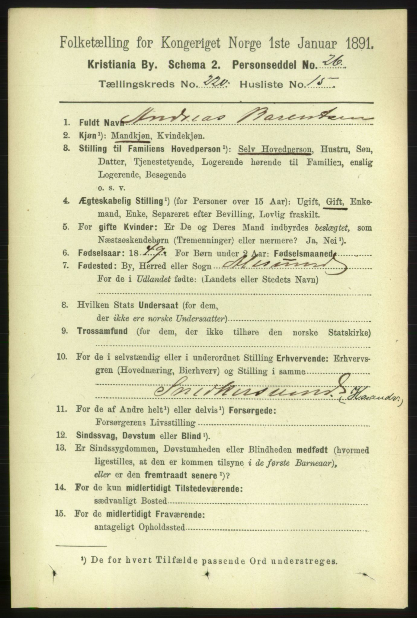 RA, 1891 census for 0301 Kristiania, 1891, p. 131424