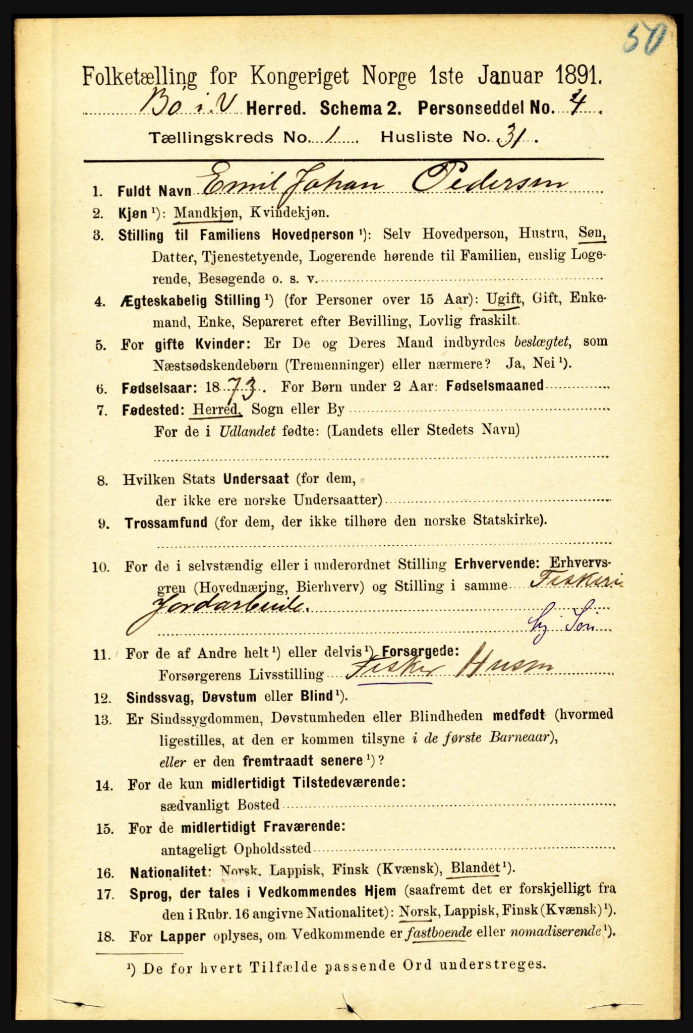 RA, 1891 census for 1867 Bø, 1891, p. 316