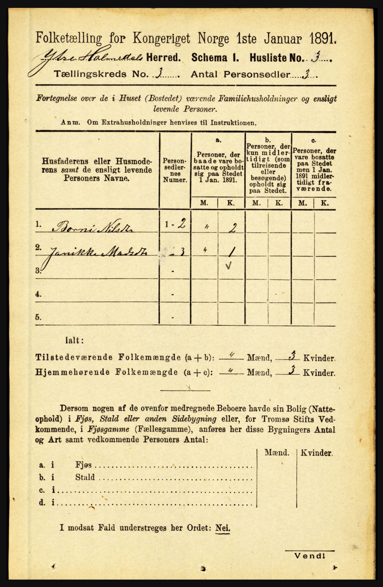 RA, 1891 census for 1429 Ytre Holmedal, 1891, p. 602