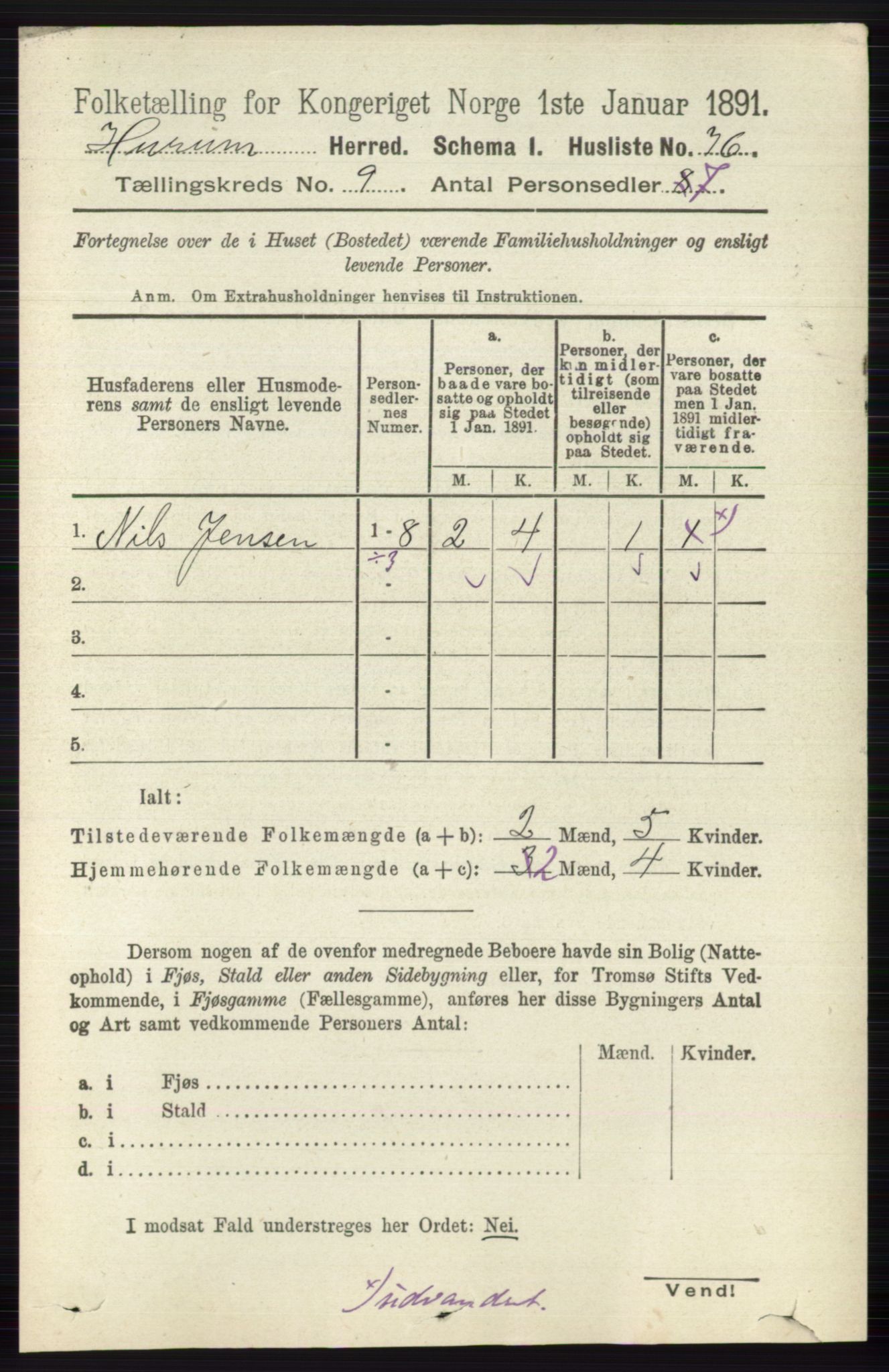 RA, 1891 census for 0628 Hurum, 1891, p. 2803