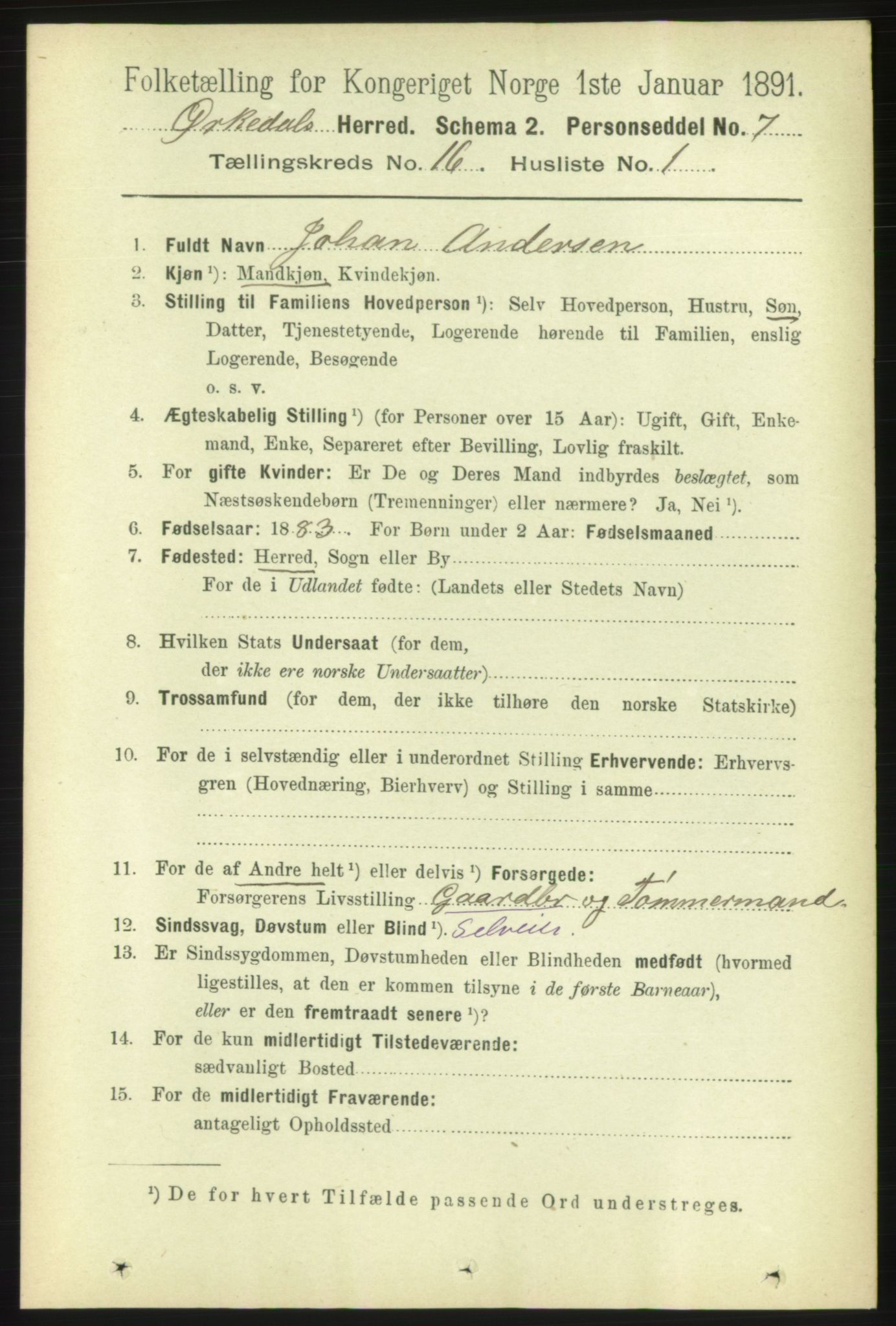 RA, 1891 census for 1638 Orkdal, 1891, p. 7157